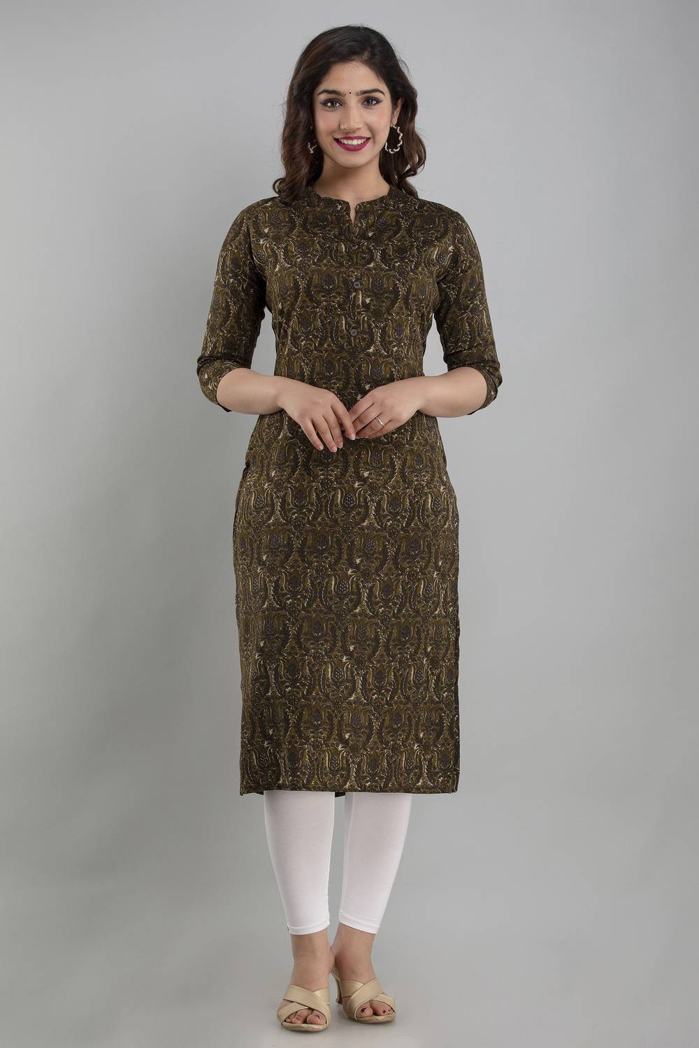 PARIKSHIT Women Printed Viscose Rayon Straight Kurta (Grey)