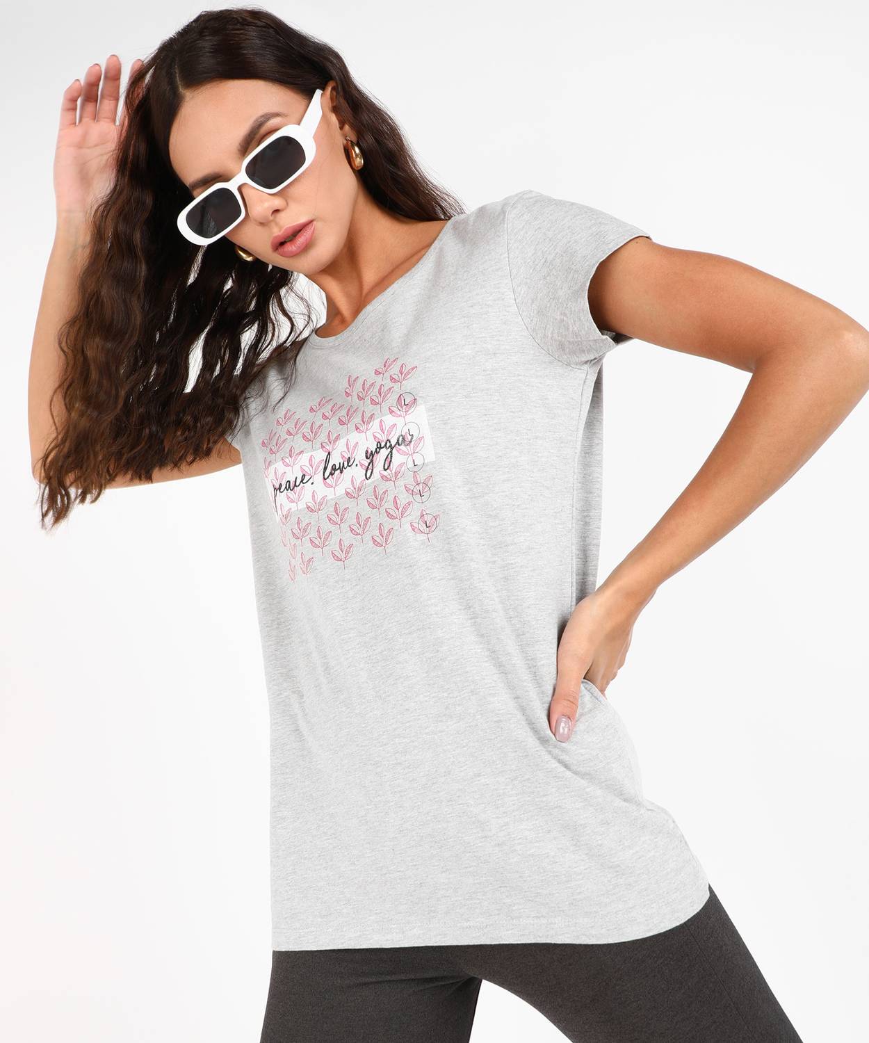 Ajile By Pantaloons Printed Women Round Neck Grey T-Shirt