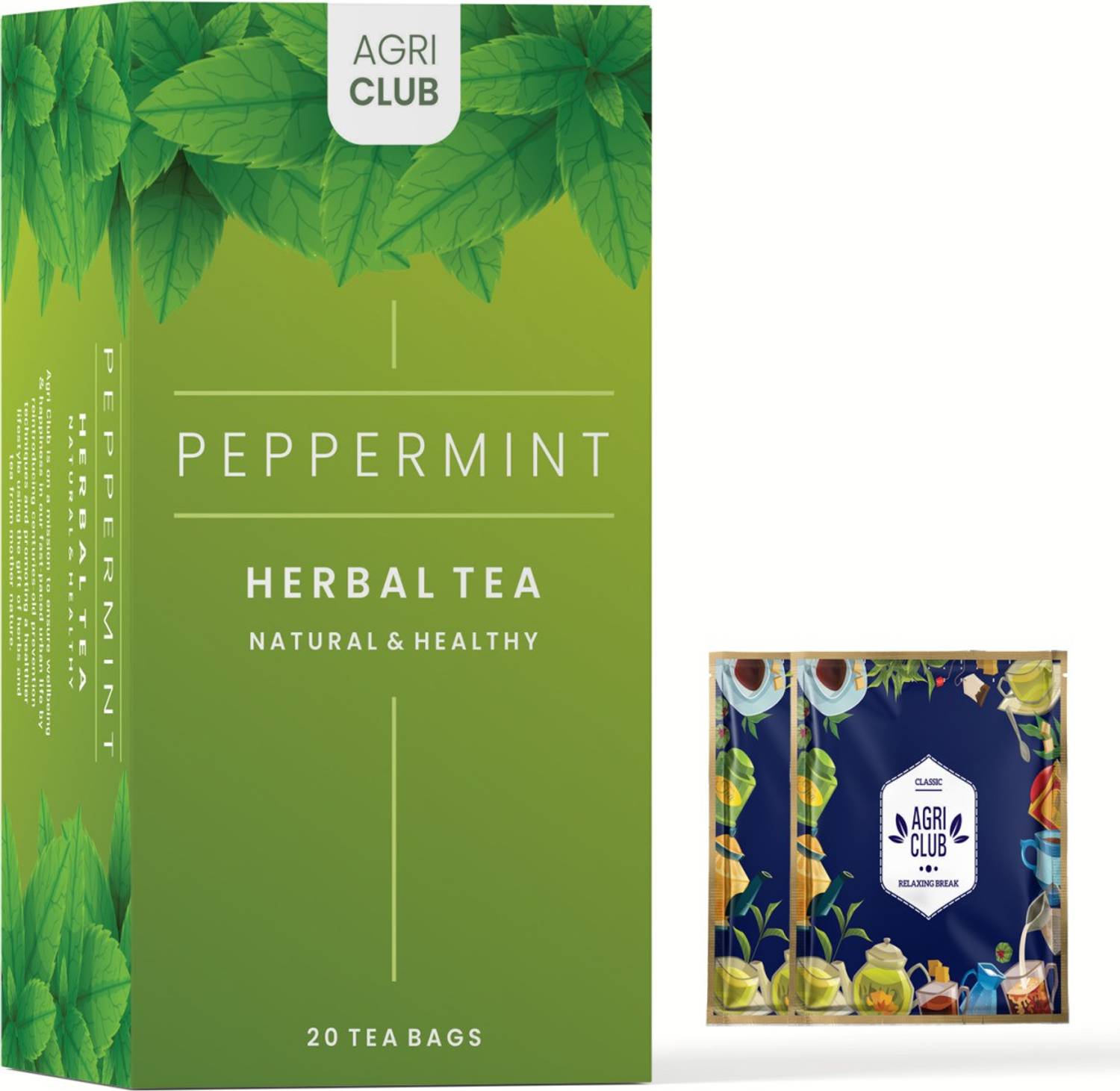 AGRI CLUB Peppermint Herbal Infusion Tea | 20 Herbal Tea Bags | Immune Boosting Tea Peppermint Herbal Infusion Tea Bags Box