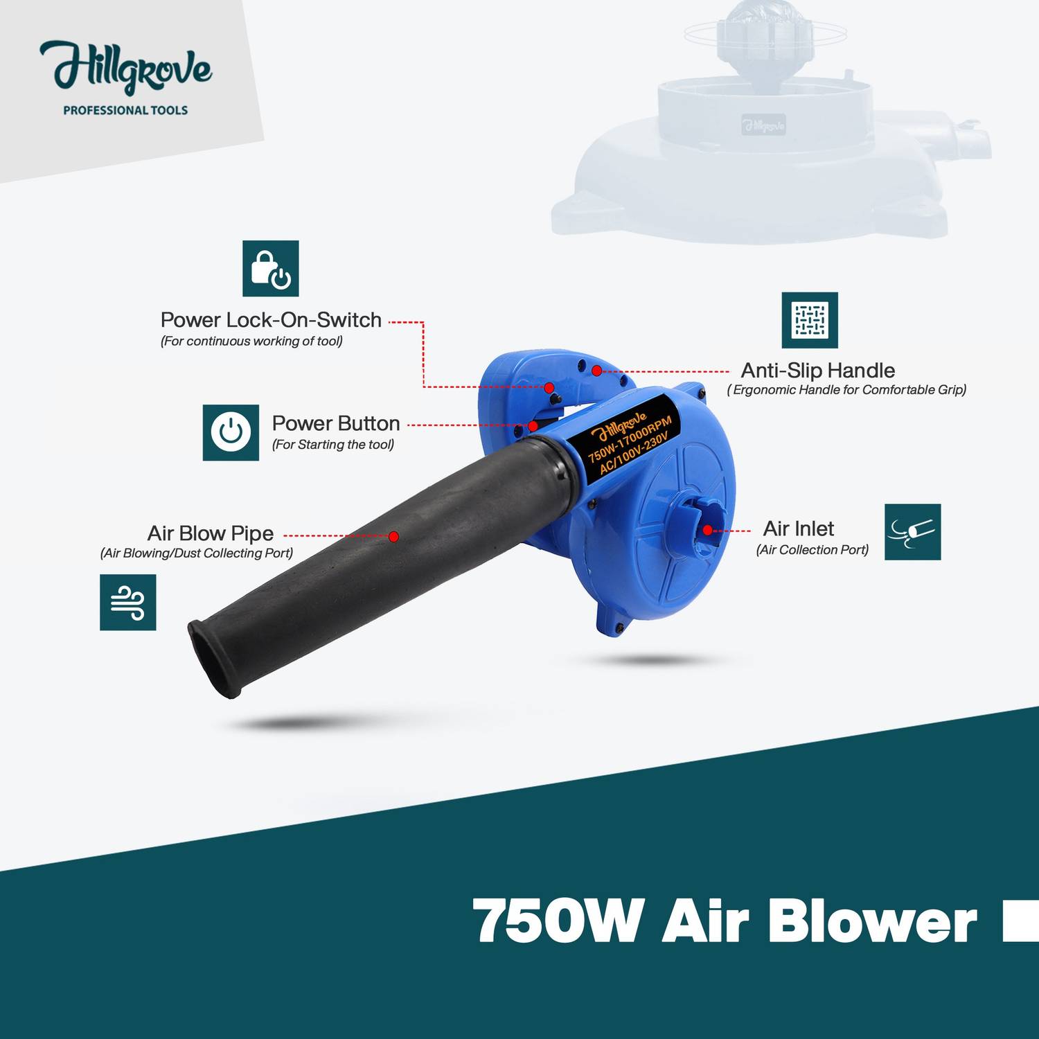 Hillgrove Blue 750W 17000RPM Air Blower and Dust Cleaner - Image 2