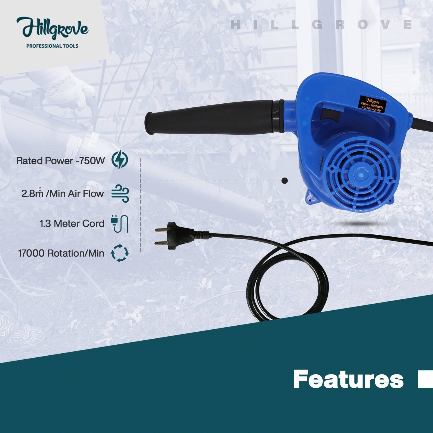 Hillgrove Blue 750W 17000RPM Air Blower and Dust Cleaner - Image 3