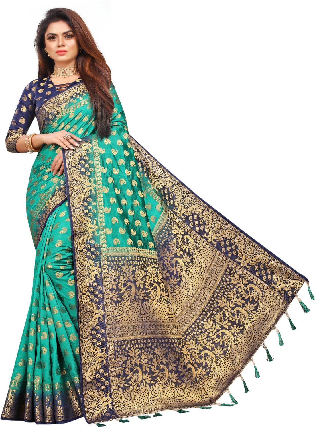 DHRUVIL TEXTILES Self Design Banarasi Cotton Silk Saree