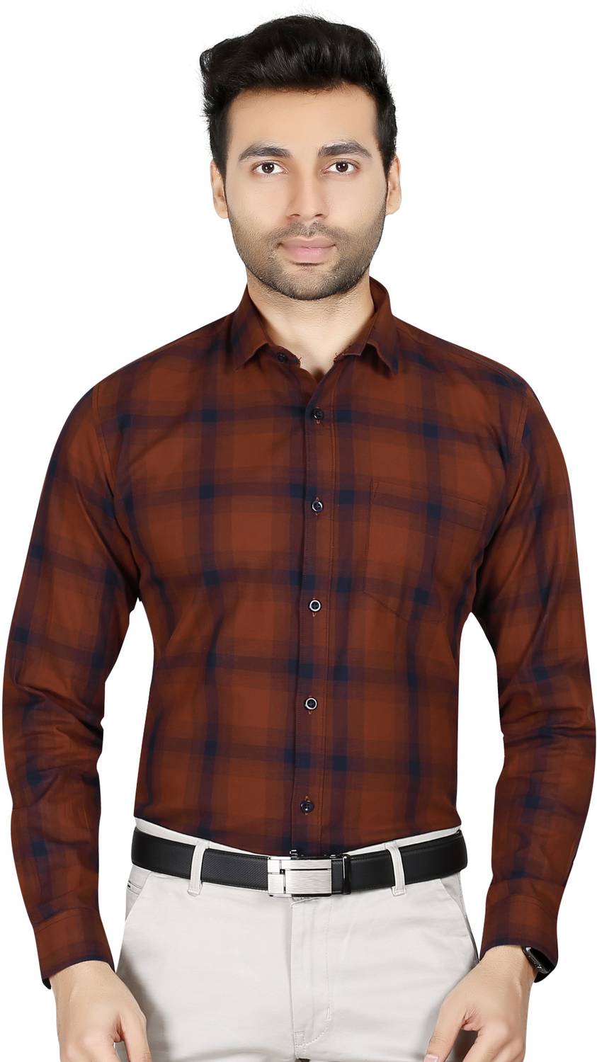 5TH ANFOLD Men Checkered Formal Maroon Shirt