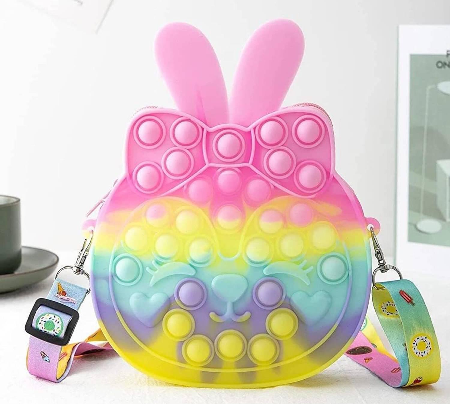 BANQLYN Multicolor Sling Bag Push Bubble Sensory Fidget Toy Box Rabbit Coin Purse Silicone Push Bubble Toys