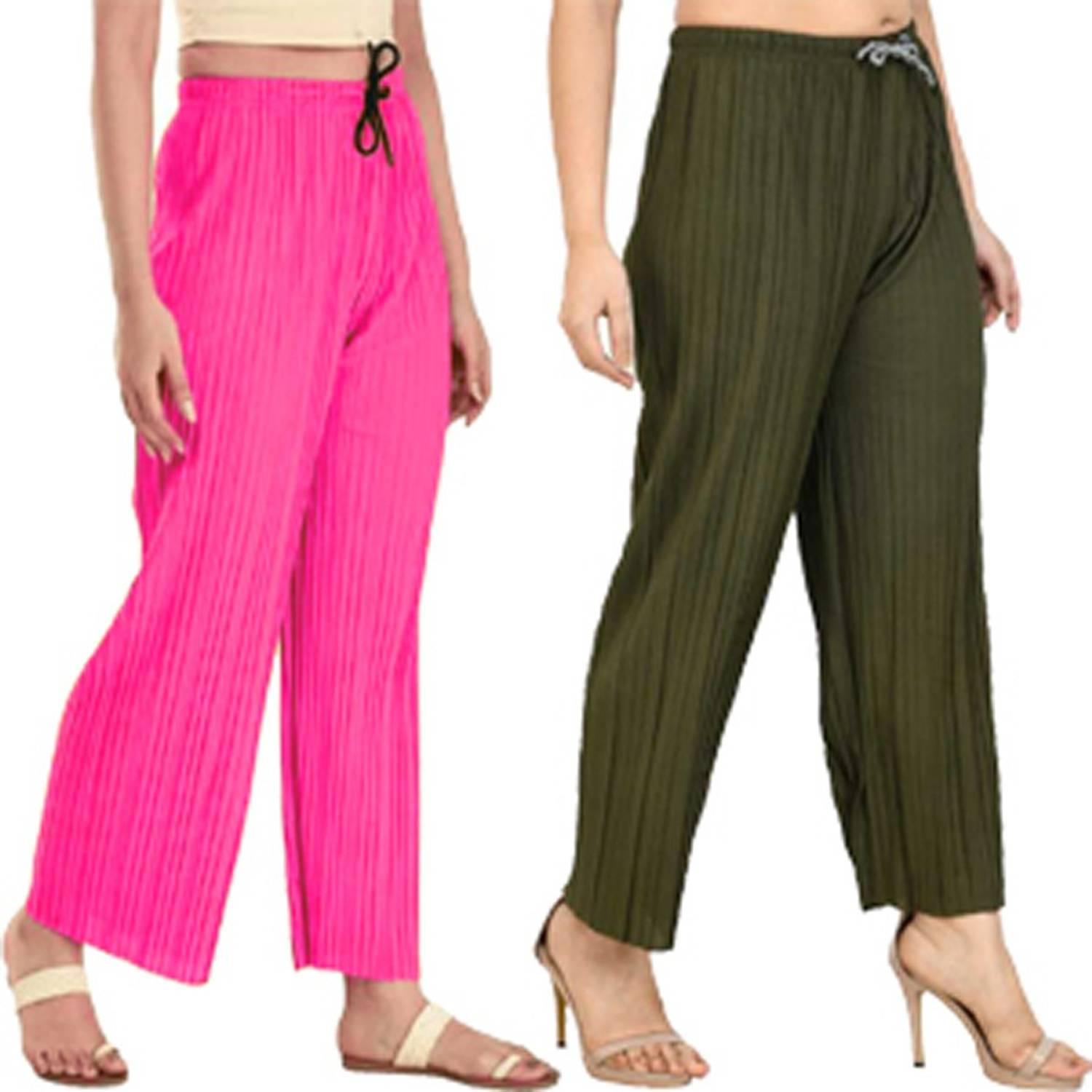 Annectant Relaxed Women Pink, Green Trousers