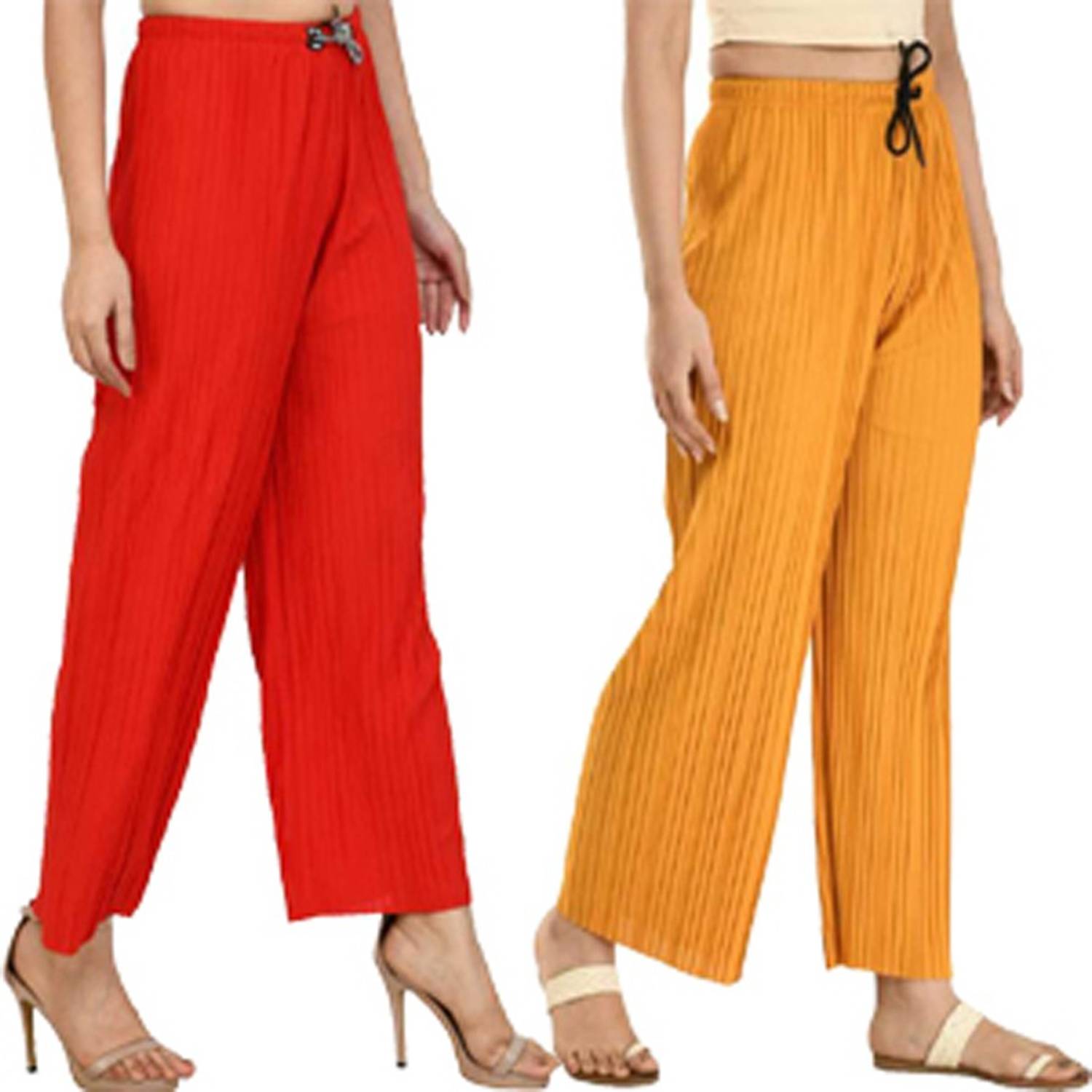 Annectant Relaxed Women Red, Yellow Trousers