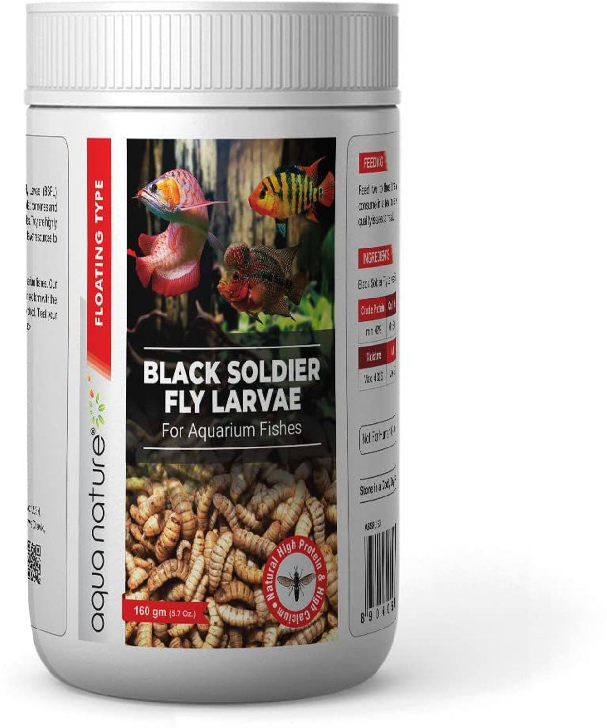 Aquanature High Protein Dried Black Soldier Fly Larvae Food Aquarium Fish (160g) 0.16 kg Dry Adult, New Born, Senior, Young Fish Food