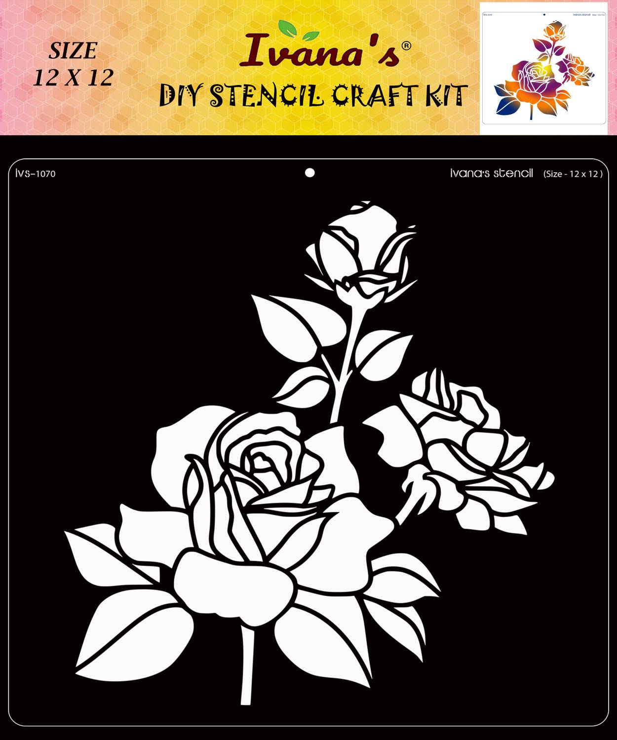 IVANA'S Rose design Stencil for Art & Craft , Reusable DIY Decorative Stencil IVS-1070 for Painting on Canvas, Fabric, Cloth, Paper, Glass and Wall,Size-12 x 12 inch, Stencil