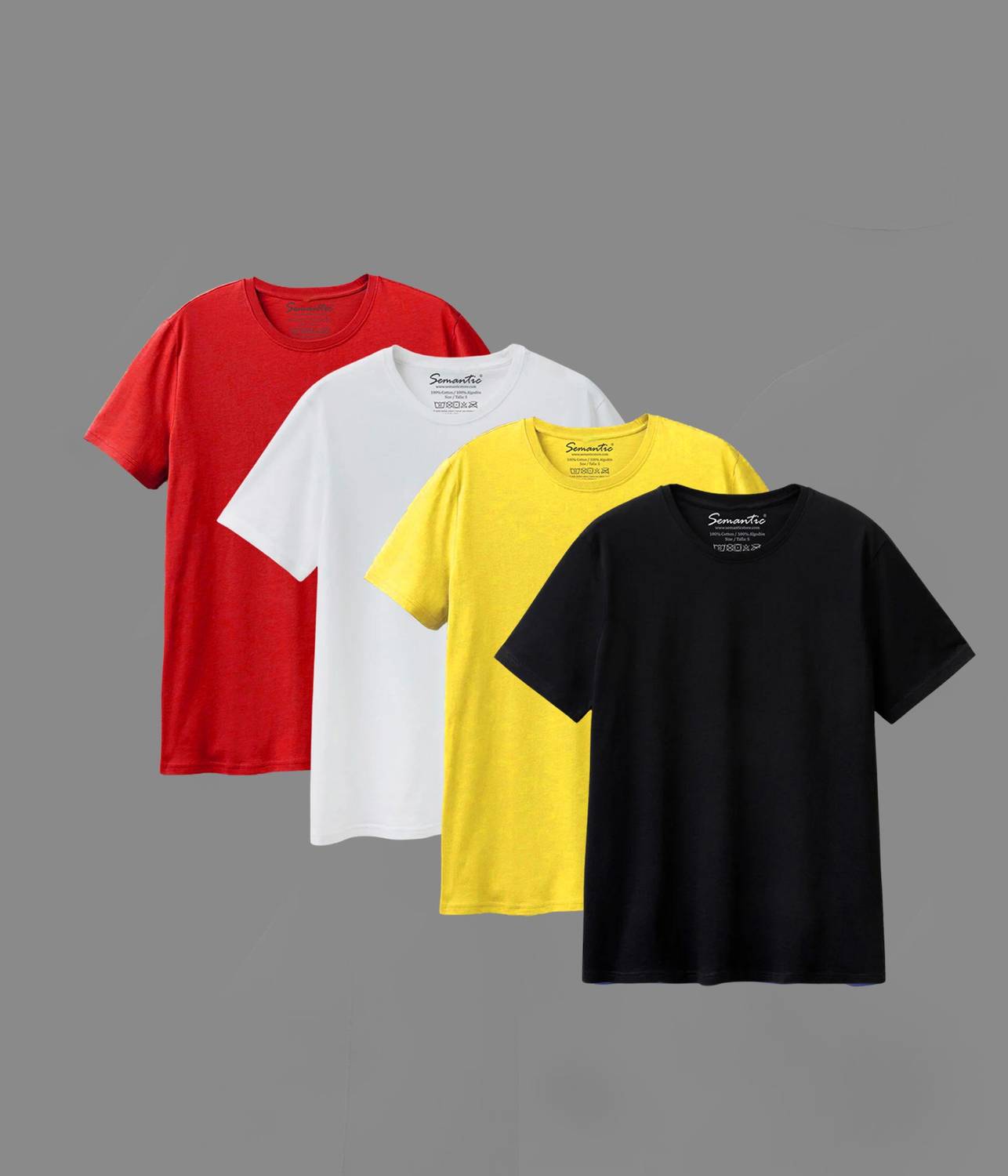 Semantic Pack of 4 Pack of 4 - 100% Cotton - Mens Plain T Shirt f