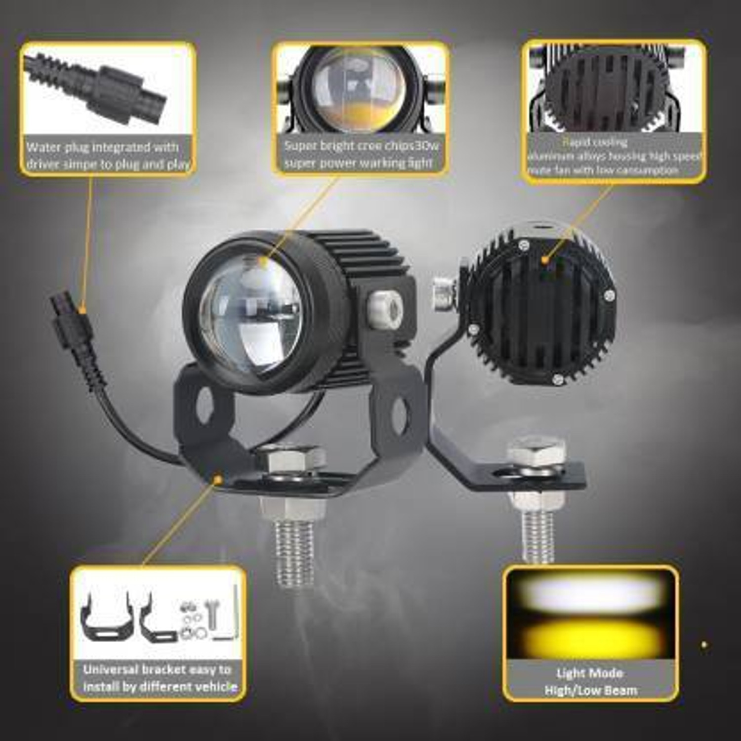 Image of AUTOGARH Universal Dual Mini Driving Fog Light For Yamaha R15 V2 Fog Lamp Motorbike LED for Yamaha (12 V, 18 W)