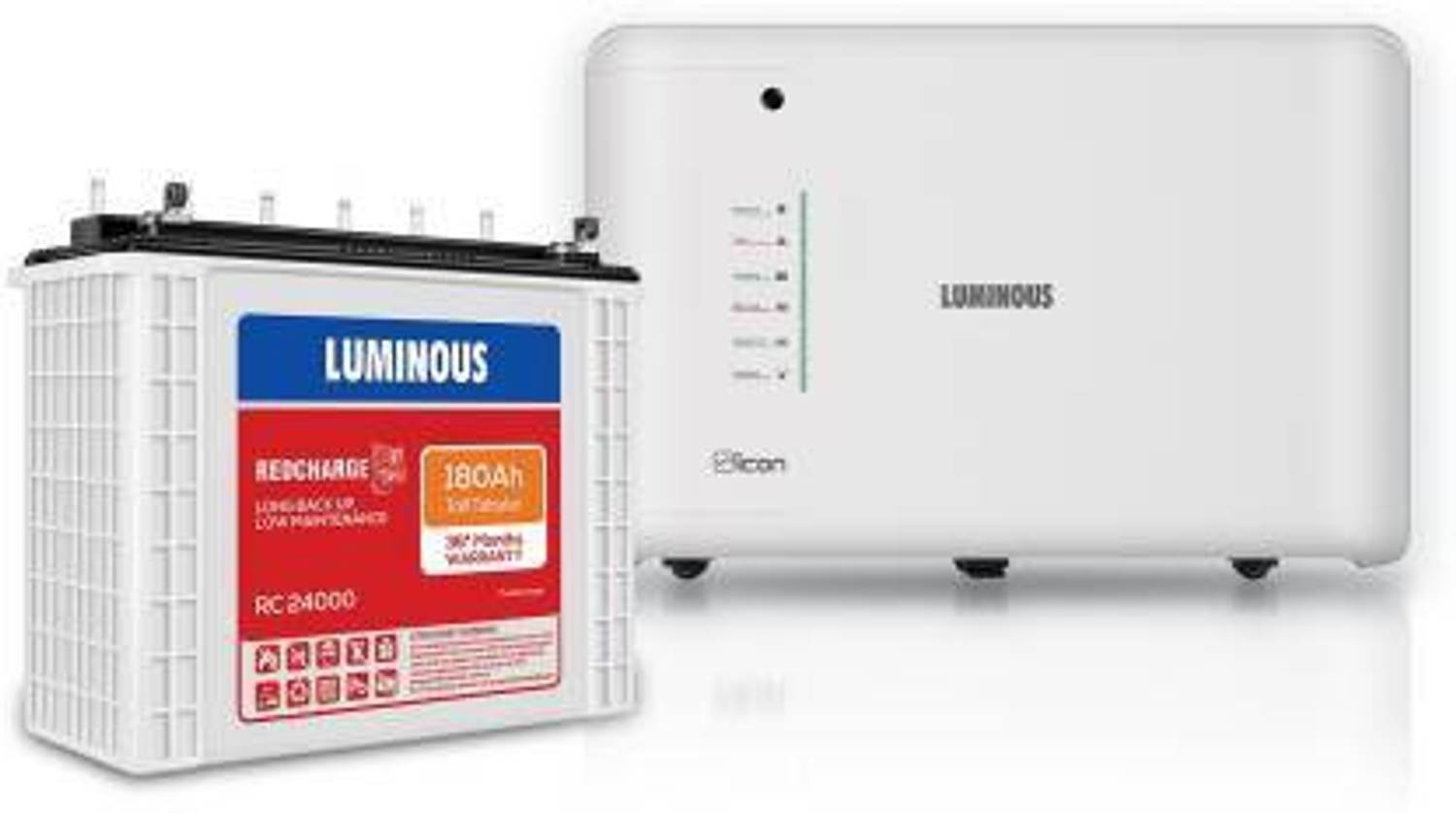 LUMINOUS RC 24000 Tall Tubular Battery and Icon 1100 with 24 Months Warranty Pure Sine Wave Inverter