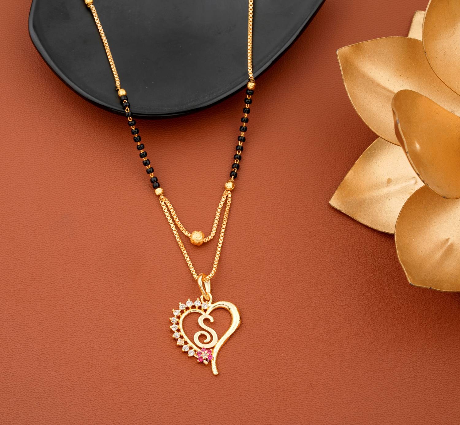 Bright STYLE “S” Letter 18 inch AD Diamond Gold Mangalsutra necklace chain for women & girls Alloy, brass, copper, metal alloy Mangalsutra Metal, Alloy Mangalsutra