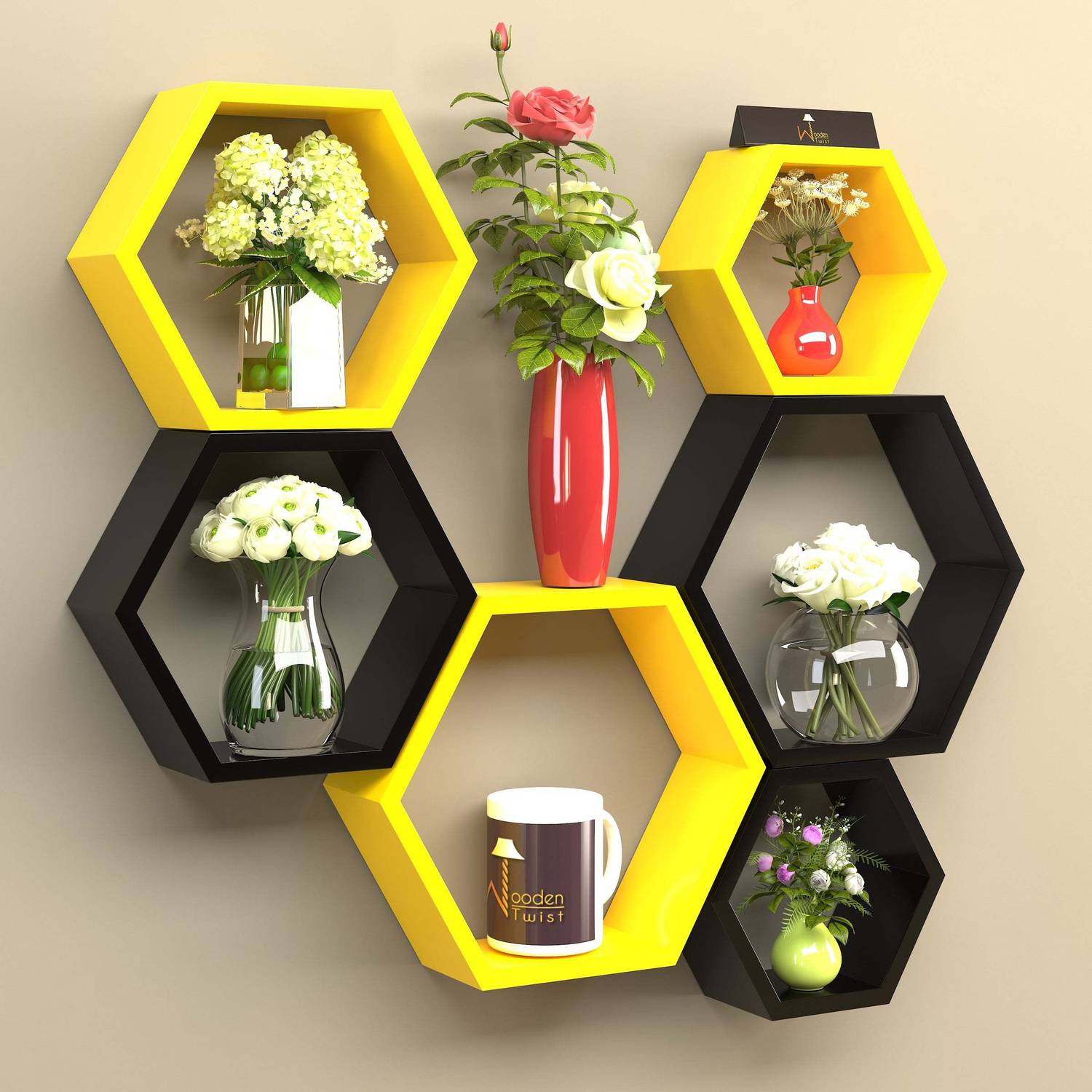 Onlineshoppee Hexagonal MDF (Medium Density Fiber) Wall Shelf (Nu