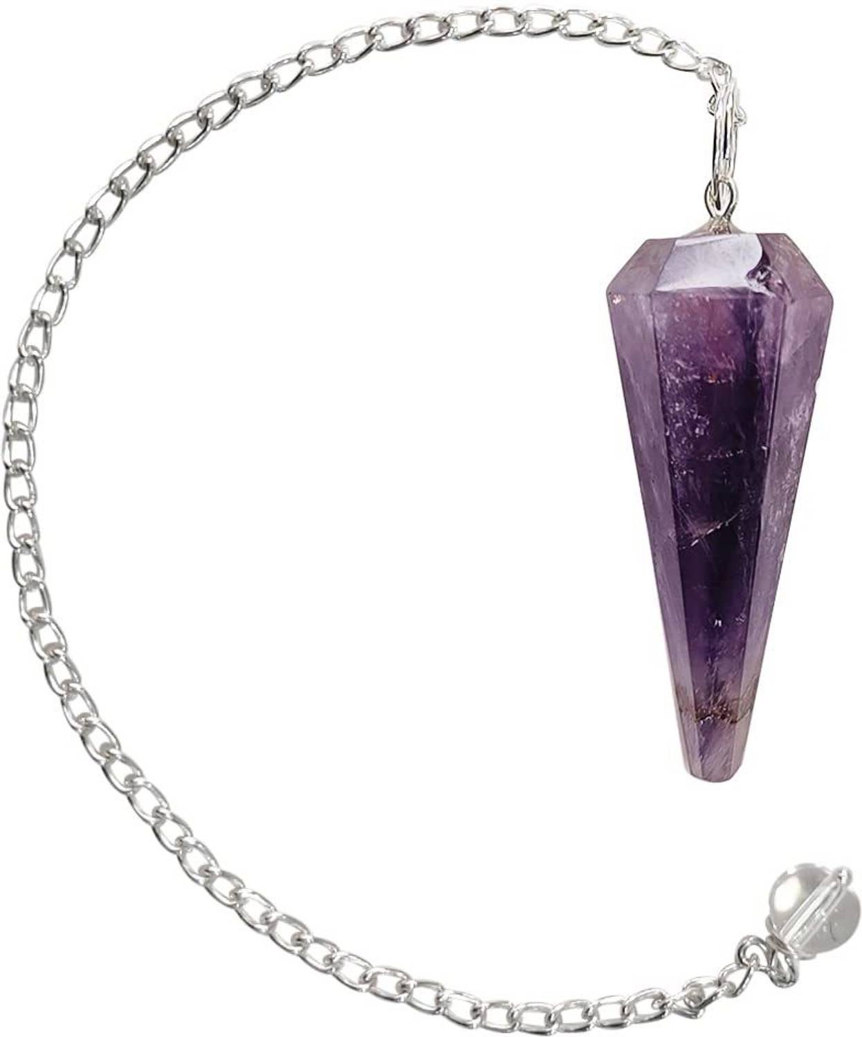 9dzine Amethyst Stone Dowsing Point Pendulum with Chain Beads for Reiki Healing Decorative Showpiece - 5 cm