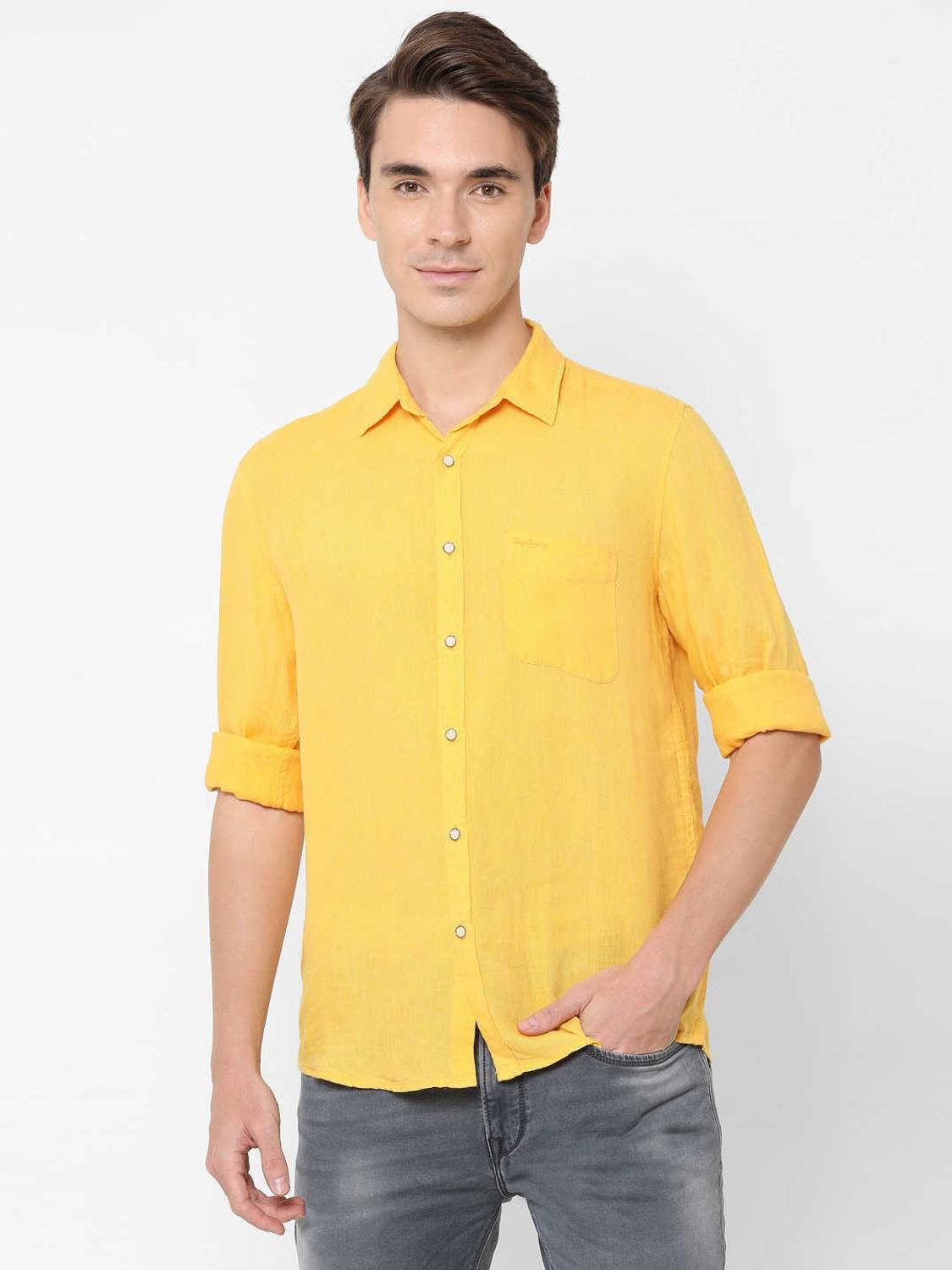 peppeページ Pepe Jeans Men Solid Casual Yellow Shirt - Buy Pepe Jeans Men