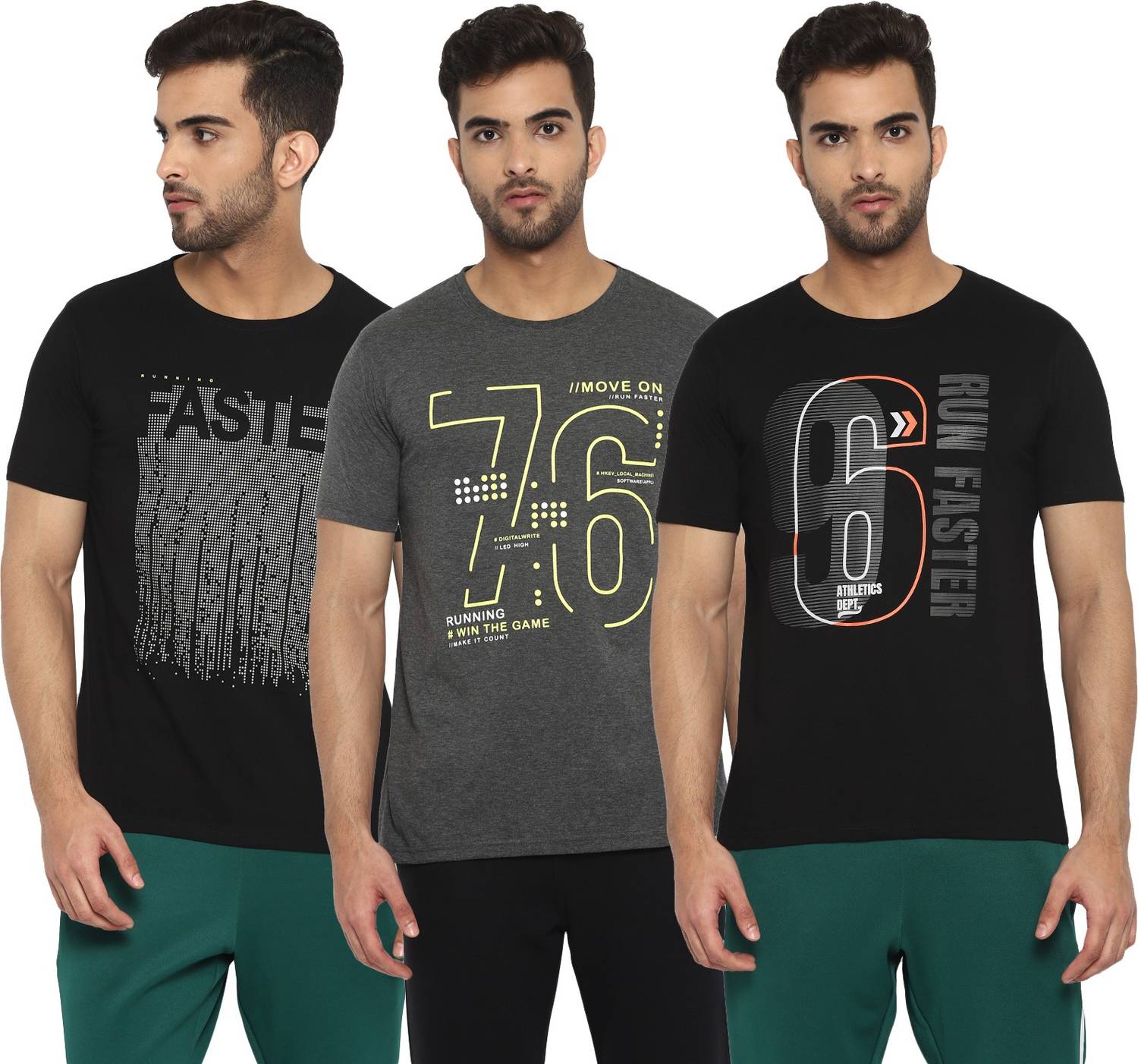 Ap'pulse Pack of 3 Men Printed Round Neck Pure Cotton Multicolor T-Shirt