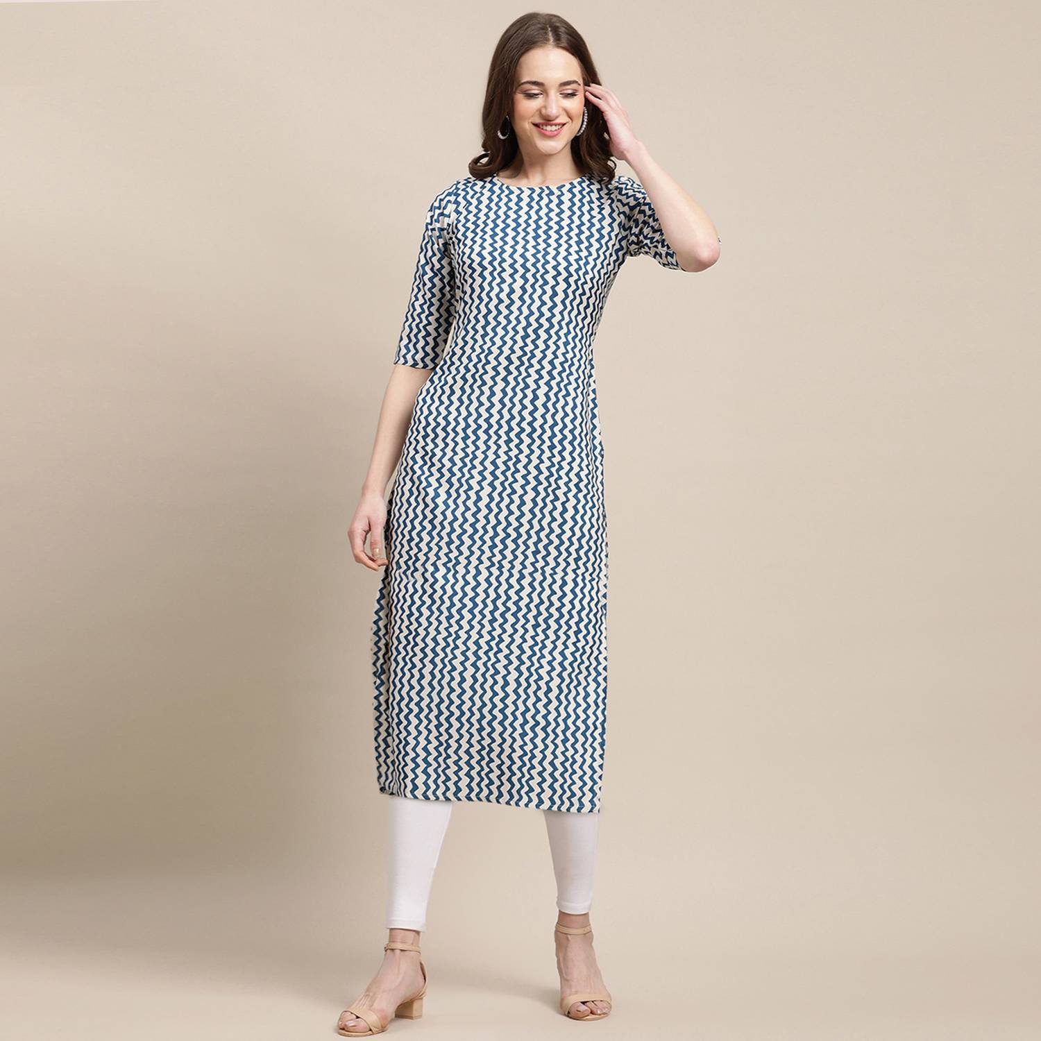 EthnicBasket Women Printed Crepe Straight Kurta (White)