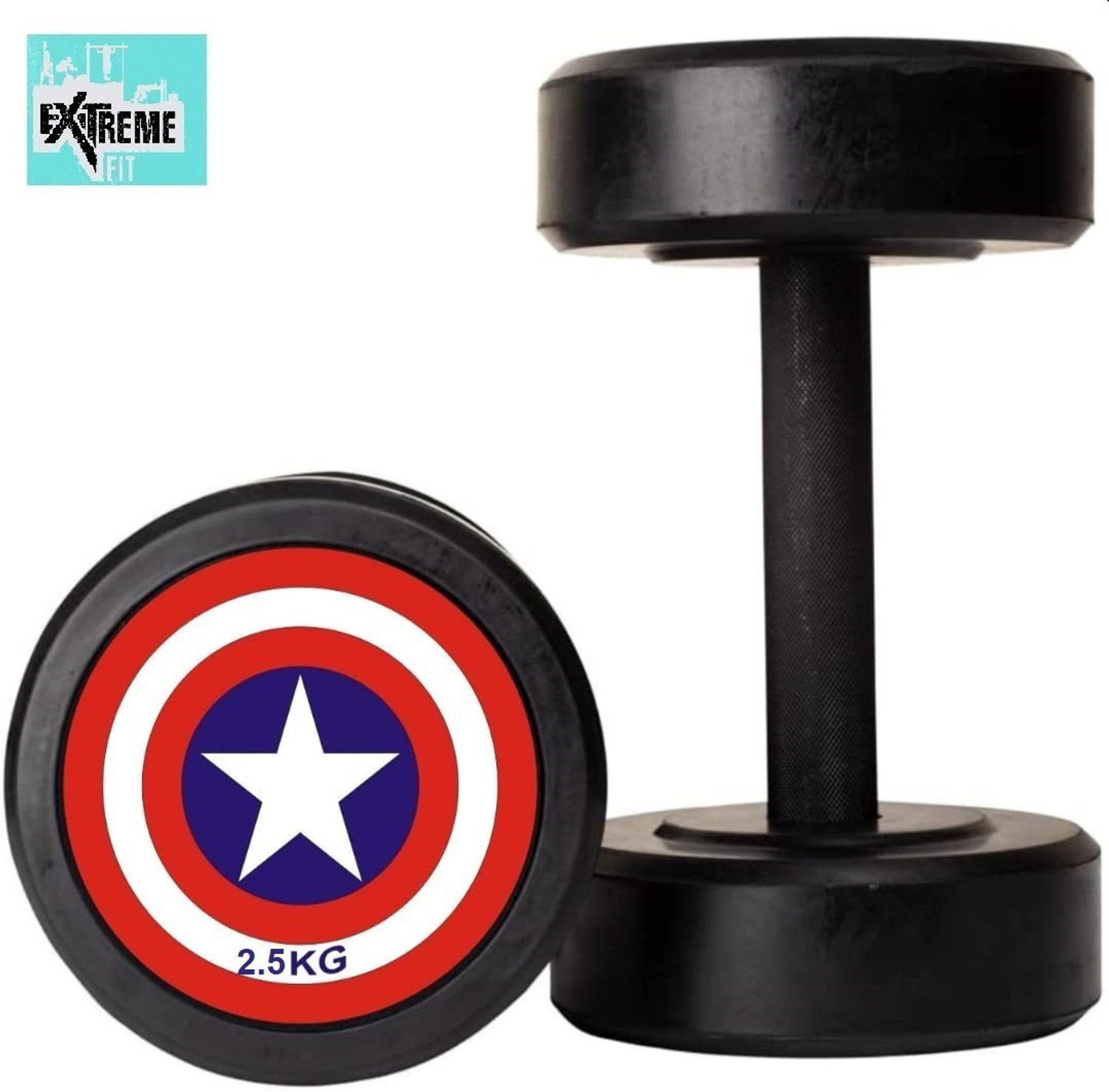 Image of HACKERX Captain America Style Black Rubber Dumbbells 2.5kgX 2 Dumbbells Fixed Weight Dumbbell