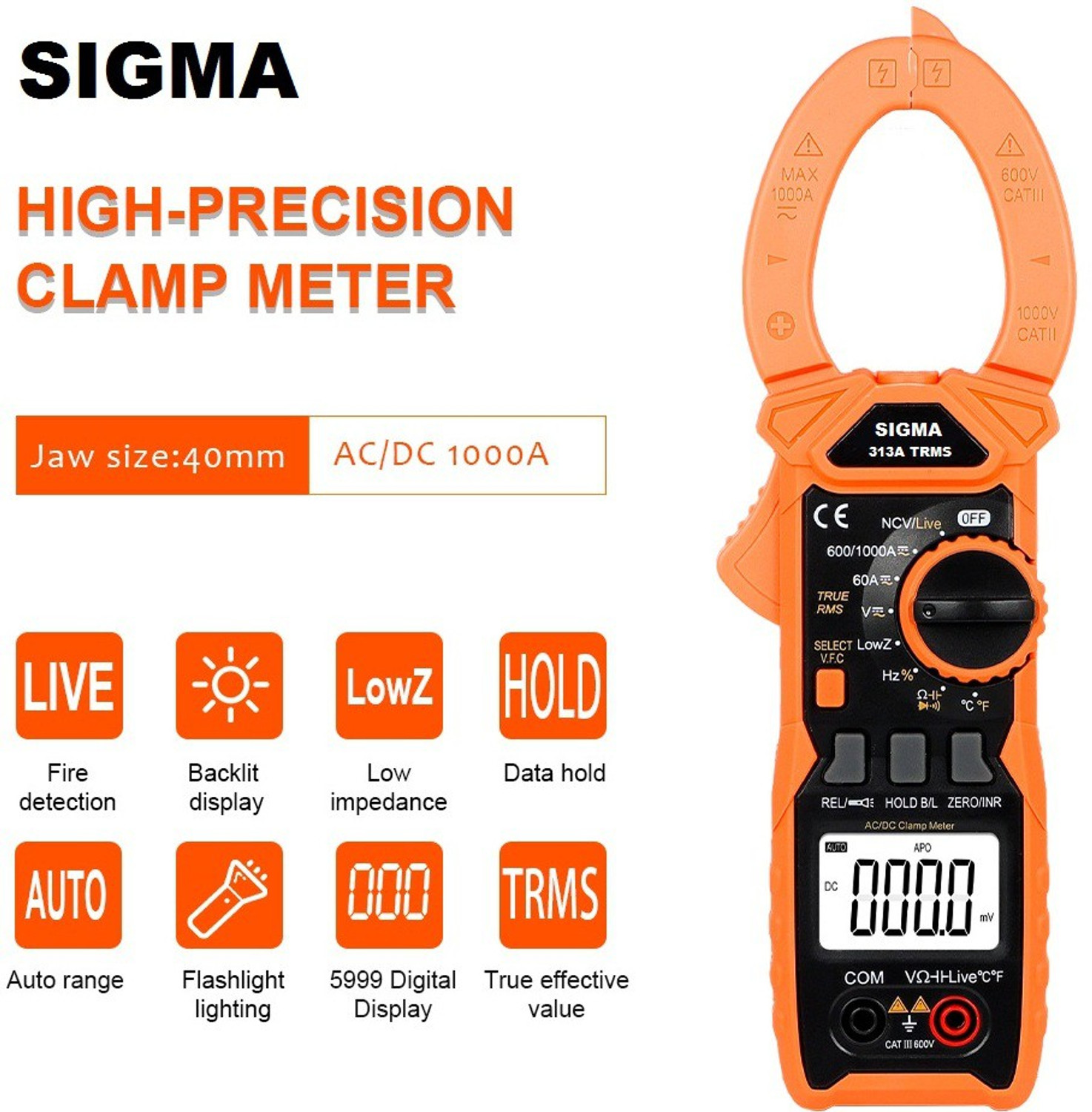 Image of SIGMA AC DC Clamp Meter 313 A TRMS, Current upto 1000A Digital Multimeter