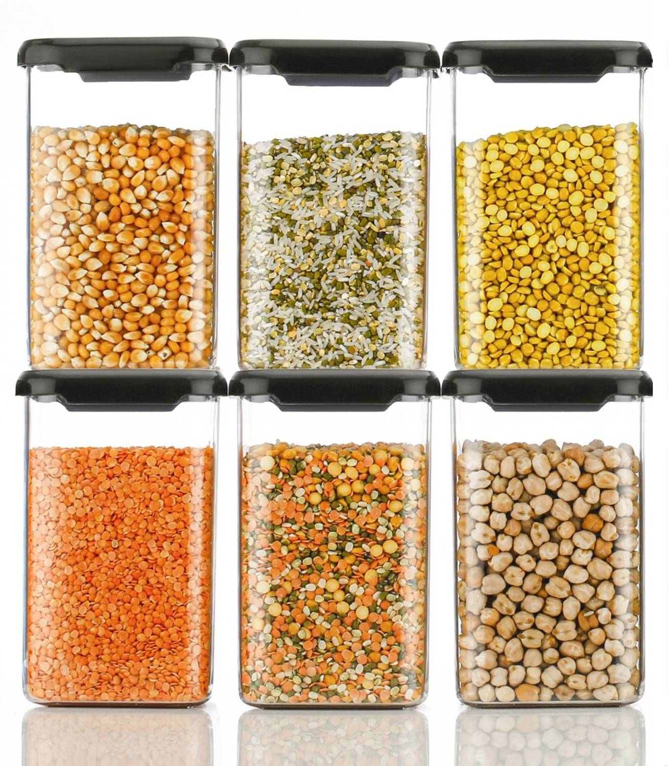 Sentricus Plastic Grocery Container - 1100 ml (Pack of 6, Black)