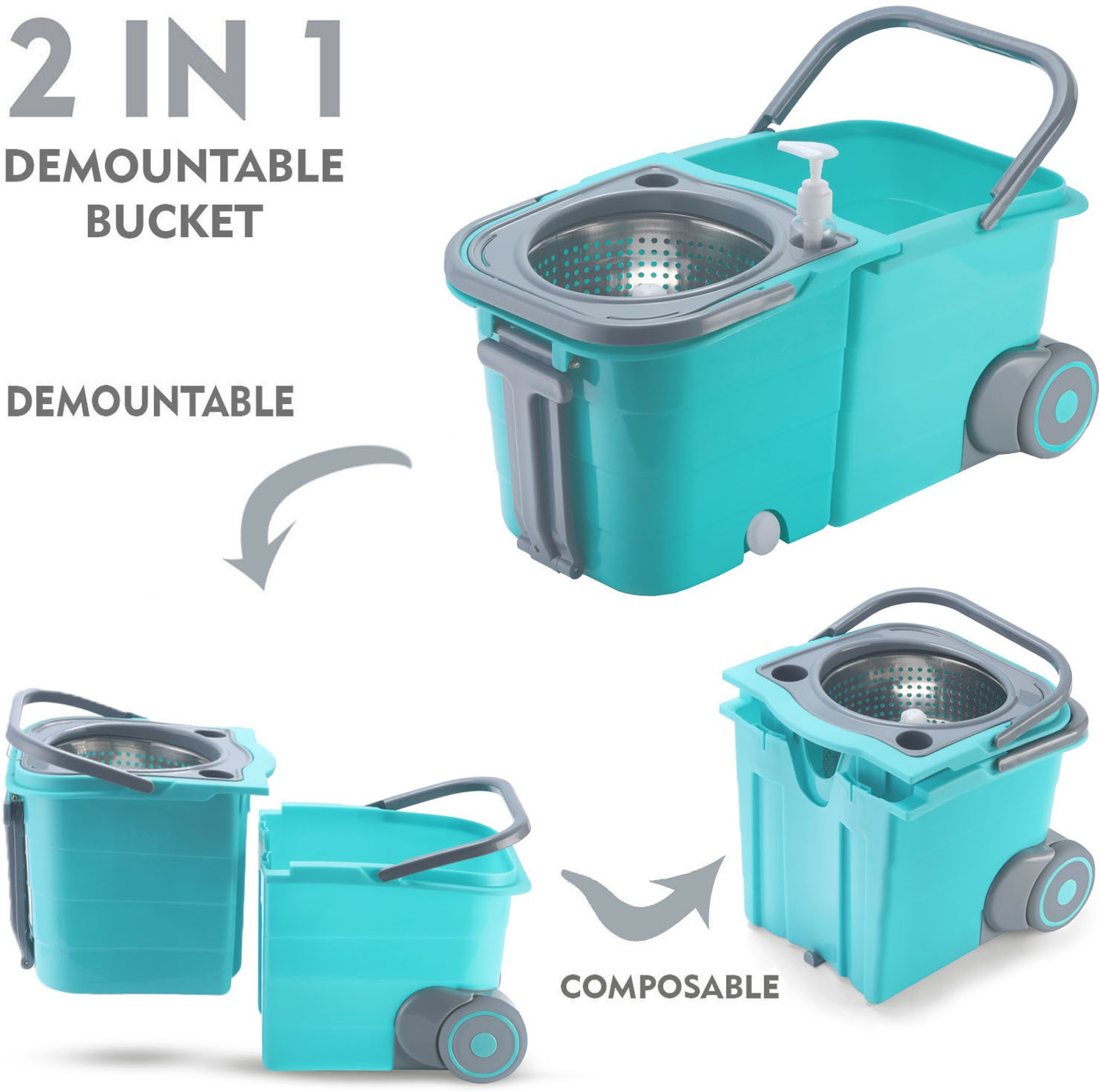 Image of THUNDER FIT START FRESH Premium Double Bucket Mop with 3 Super Microfiber Refills (C-Green) (Steel) Mop Set