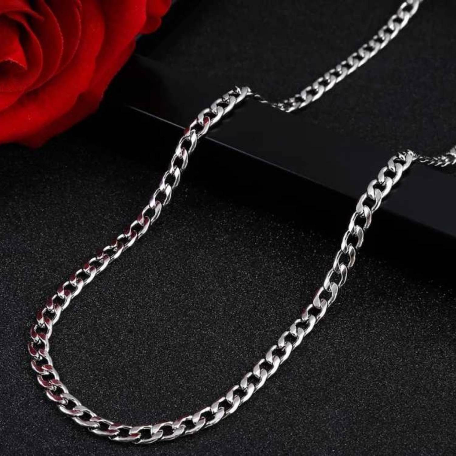 Bellina Silver Tone Curb Link Neck Chain For Boys And Men Alloy