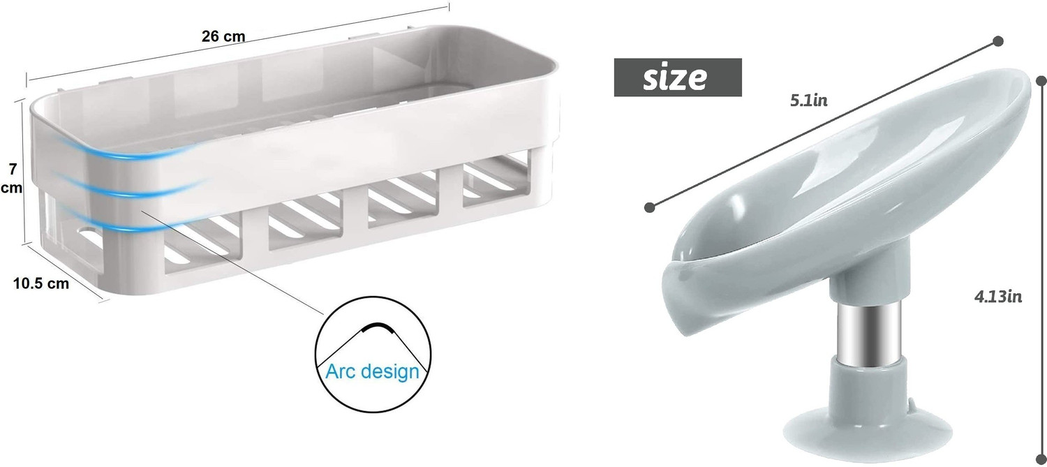 Image of HEYMAK 4 pc Plastic Wall Mounted New Organizer Bathroom Shower Rack,Soap Dish Holder Plastic Wall Shelf