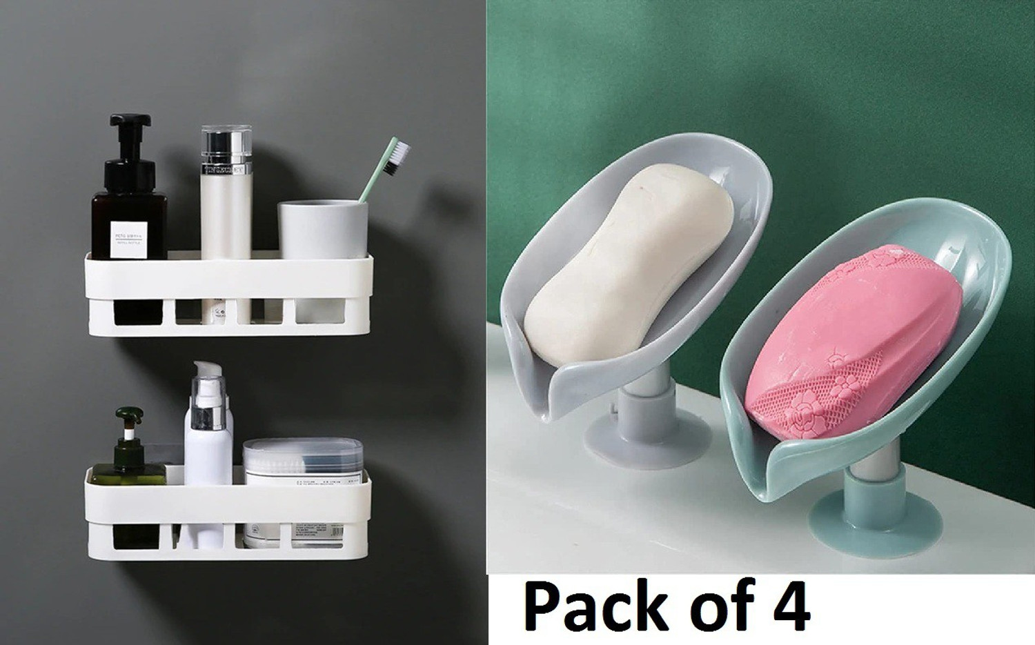 Image of HEYMAK 4 pc Plastic Wall Mounted New Organizer Bathroom Shower Rack,Soap Dish Holder Plastic Wall Shelf