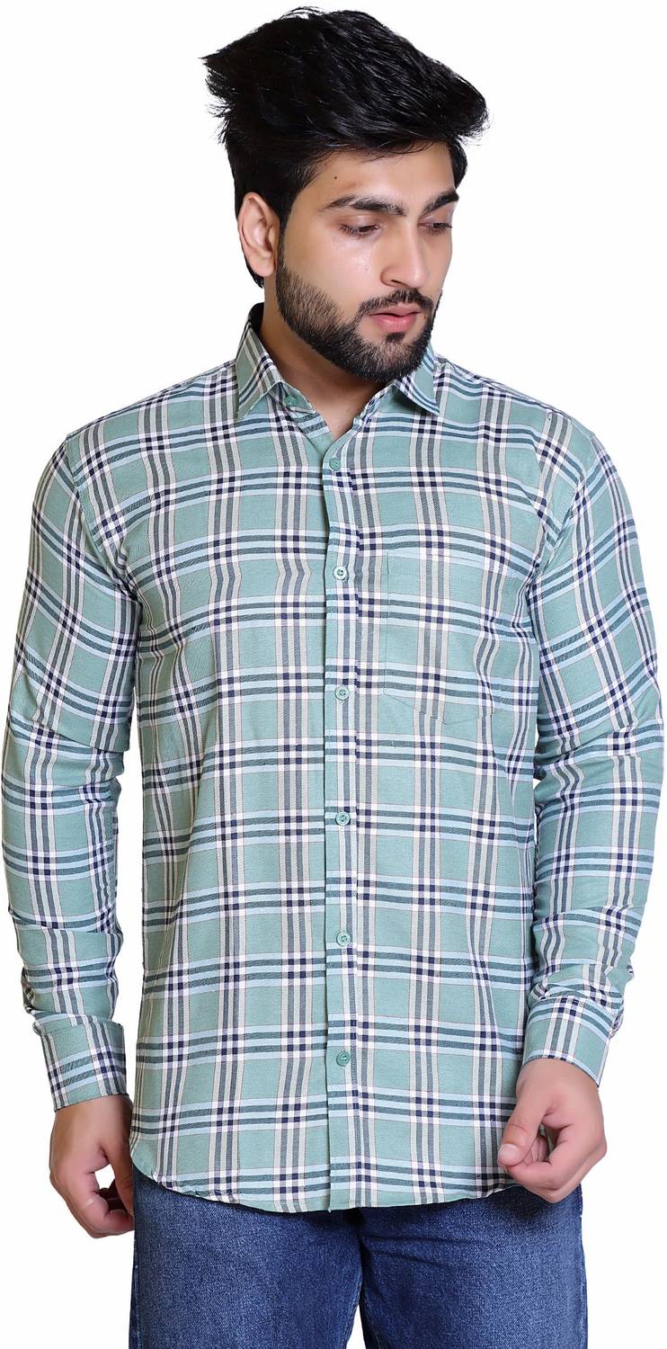 BRAZO Men Checkered Casual Green Shirt