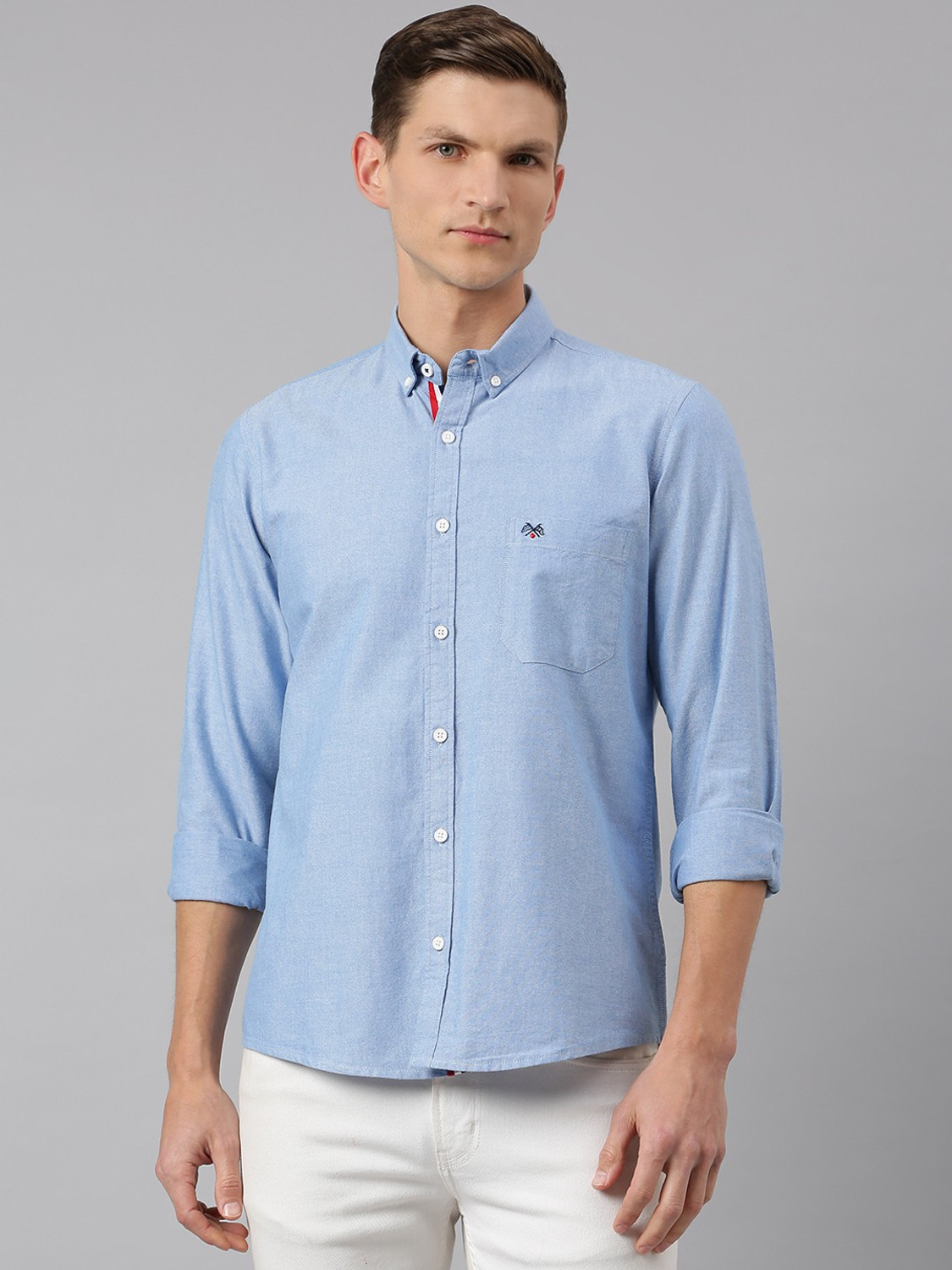 Image of THOMAS SCOTT Men Solid Casual Blue Shirt