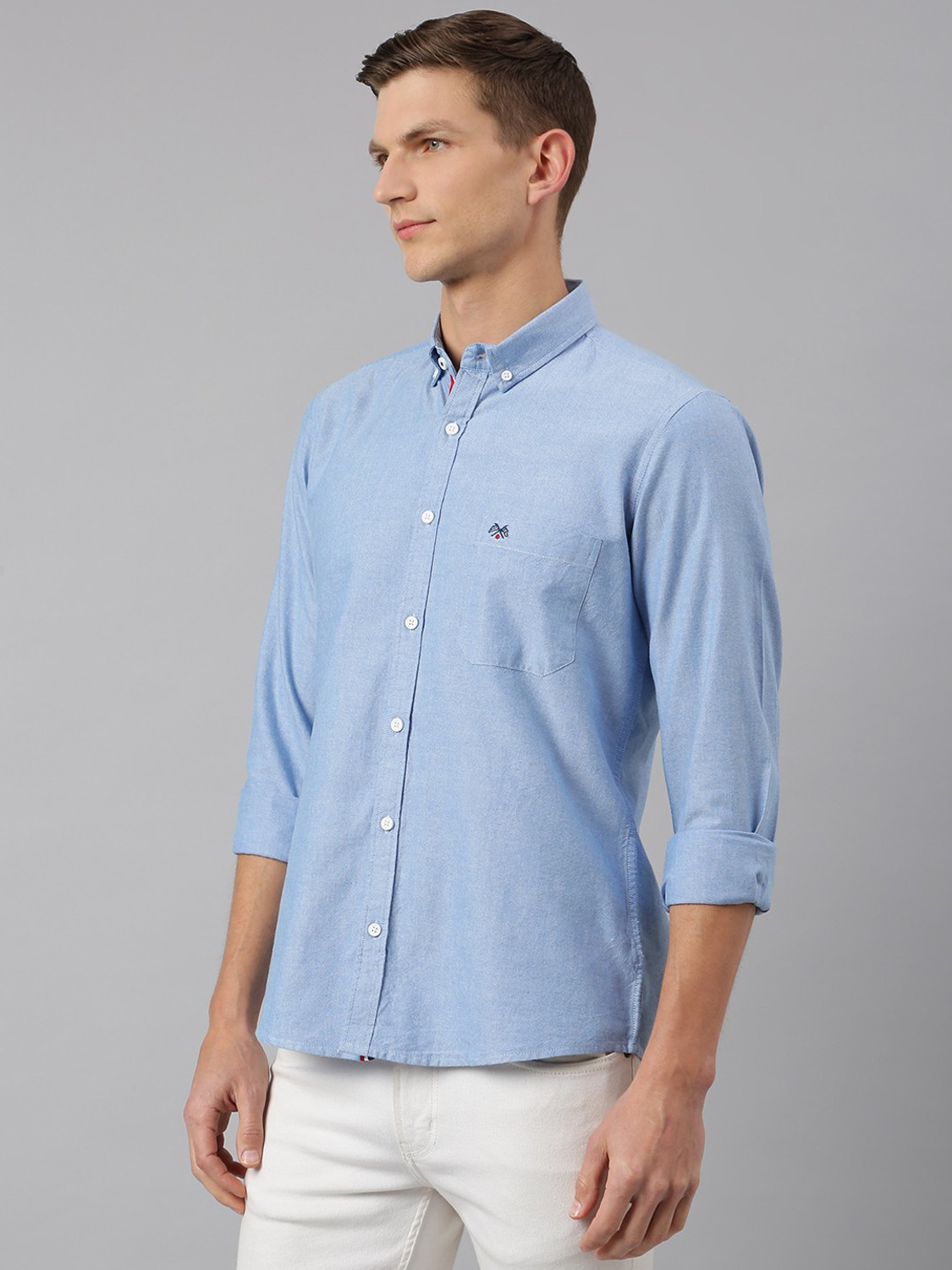 Image of THOMAS SCOTT Men Solid Casual Blue Shirt