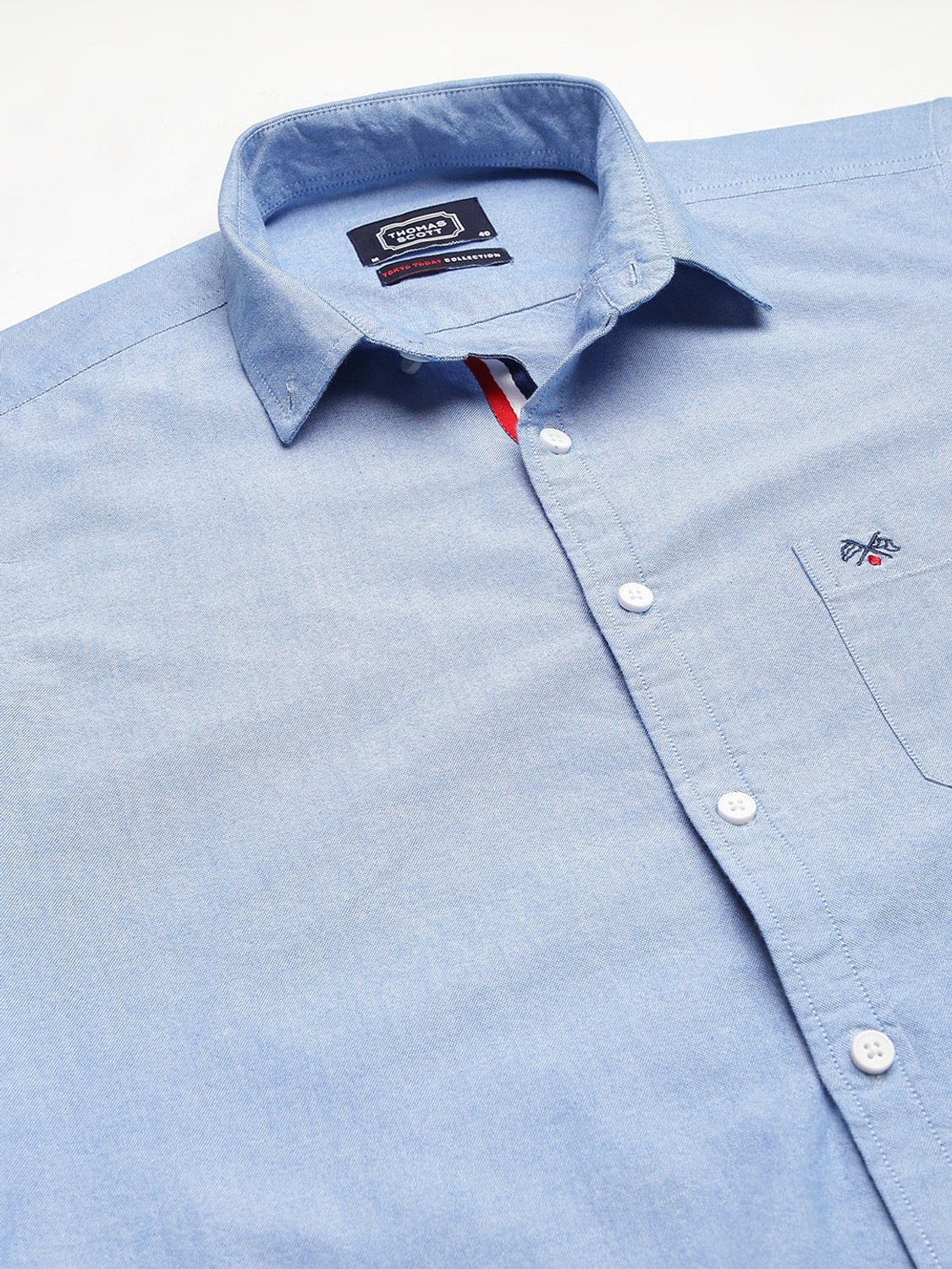Image of THOMAS SCOTT Men Solid Casual Blue Shirt