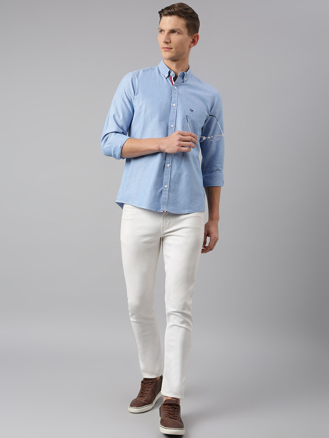 Image of THOMAS SCOTT Men Solid Casual Blue Shirt