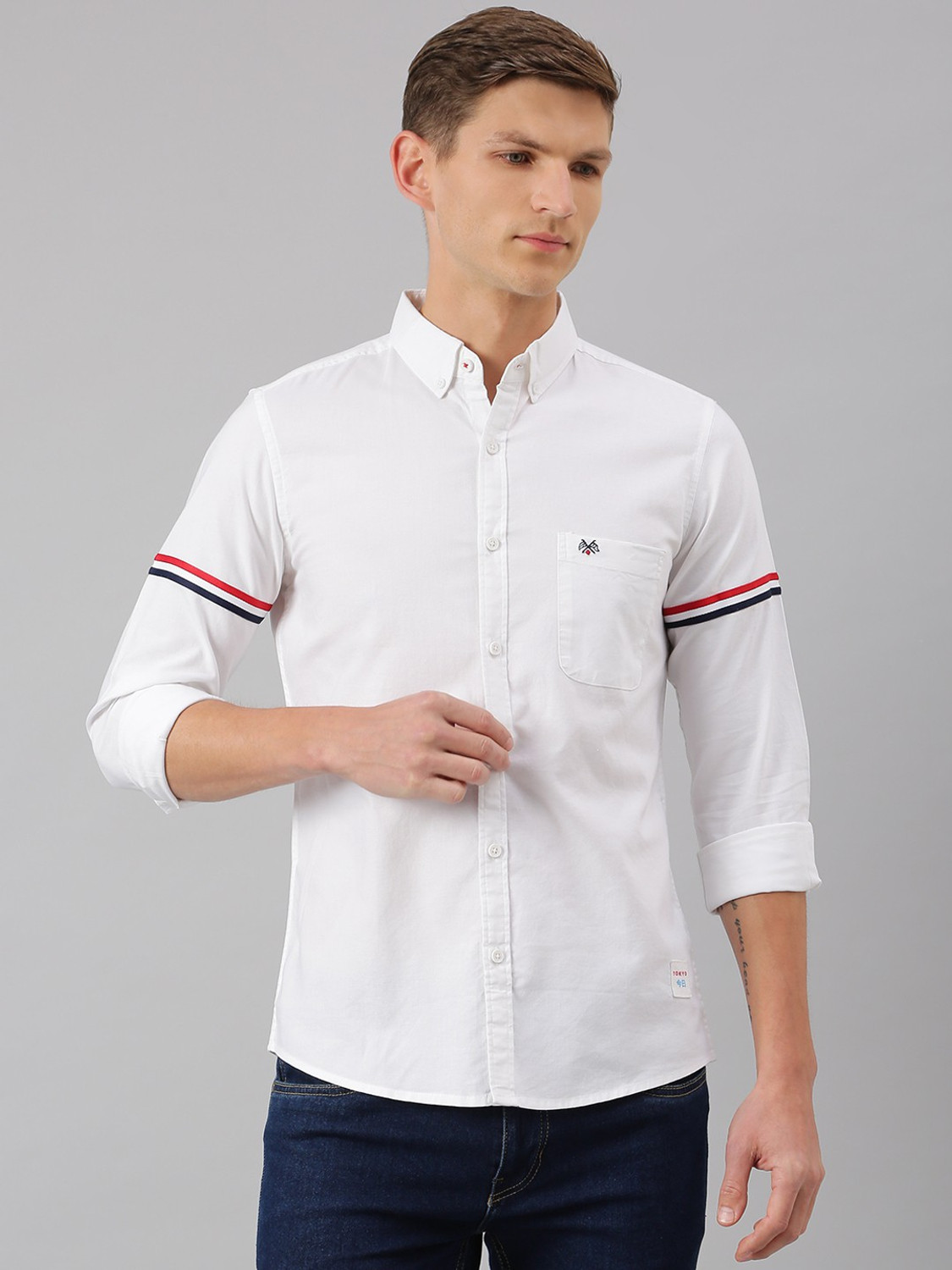 Image of THOMAS SCOTT Men Solid Casual White Shirt