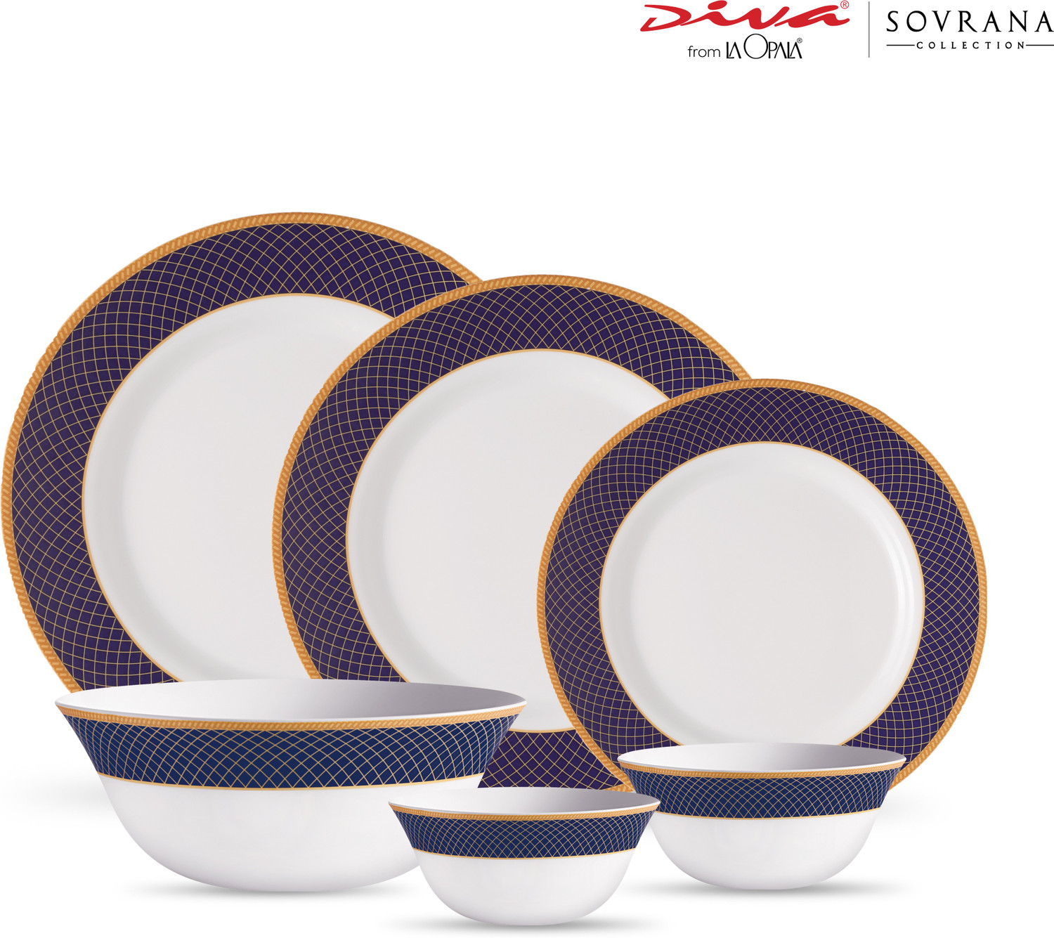 Image of LAOPALA Pack of 33 Opalware Regent Blue Opalware Dinner Set (Set of 33pcs) Dinner Set