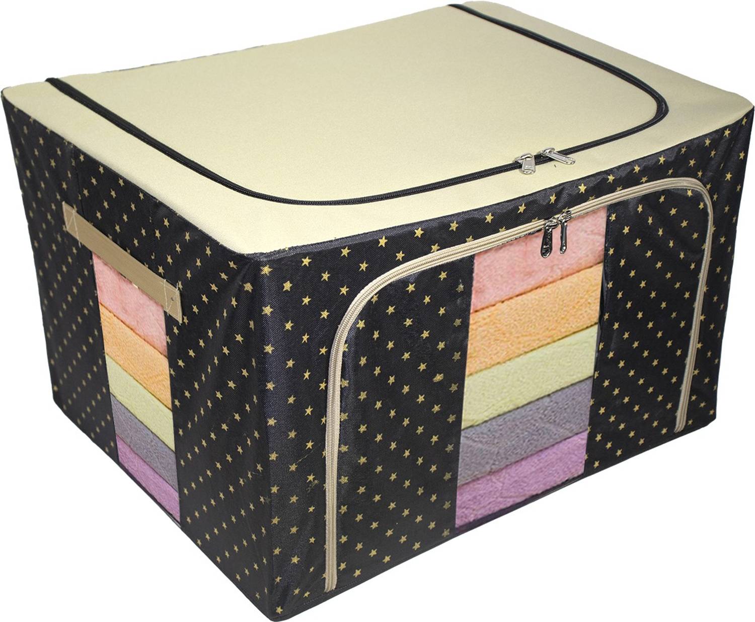 AARON INC Garments Cover Oxford fabric Foldable Storage Boxes for Clothes with Zip 66 Liter Black Polka AFC101