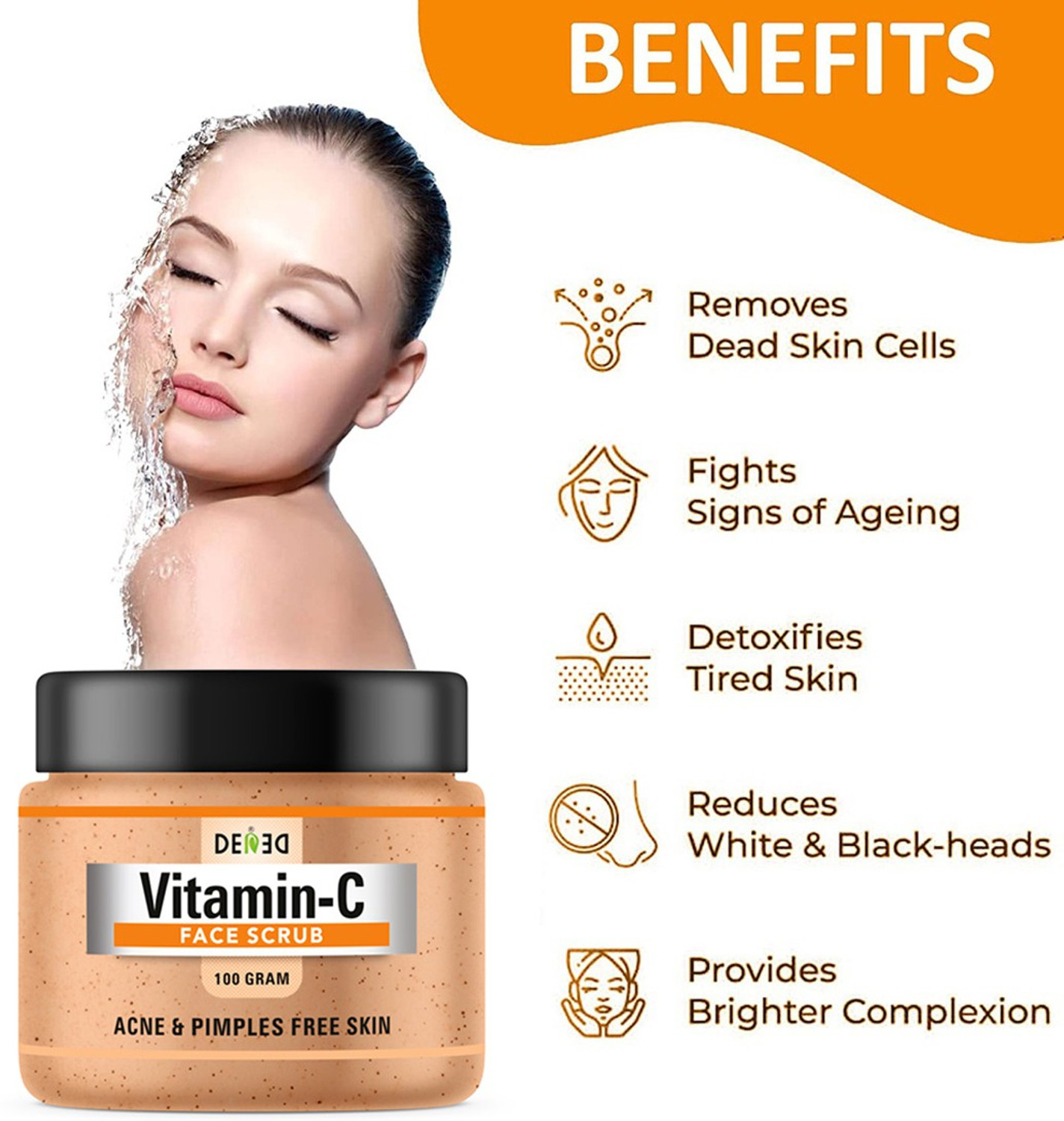 Image of Dened Vitamin C Face Scrub For Tan Removal & Repair Damage Skin (100 g) Scrub