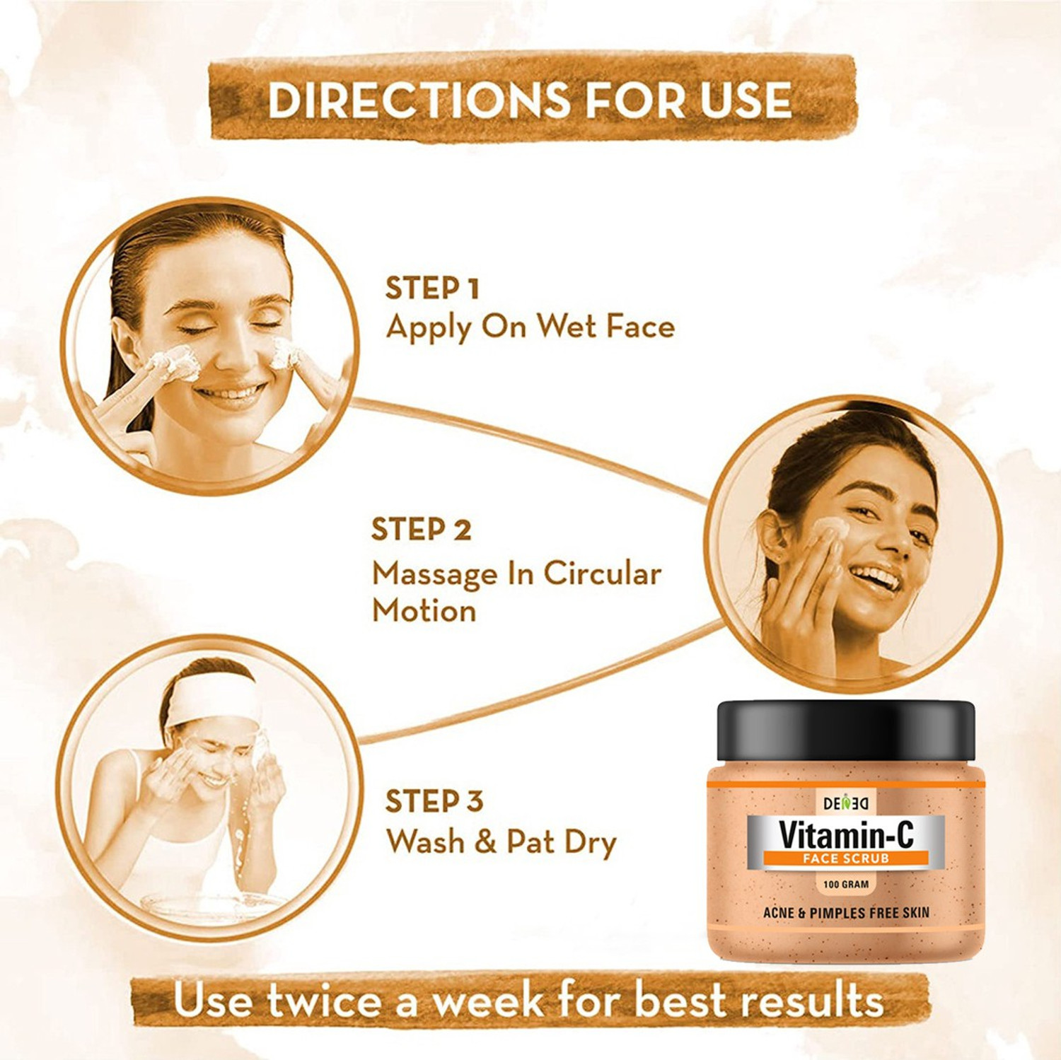 Image of Dened Vitamin C Face Scrub For Tan Removal & Repair Damage Skin (100 g) Scrub