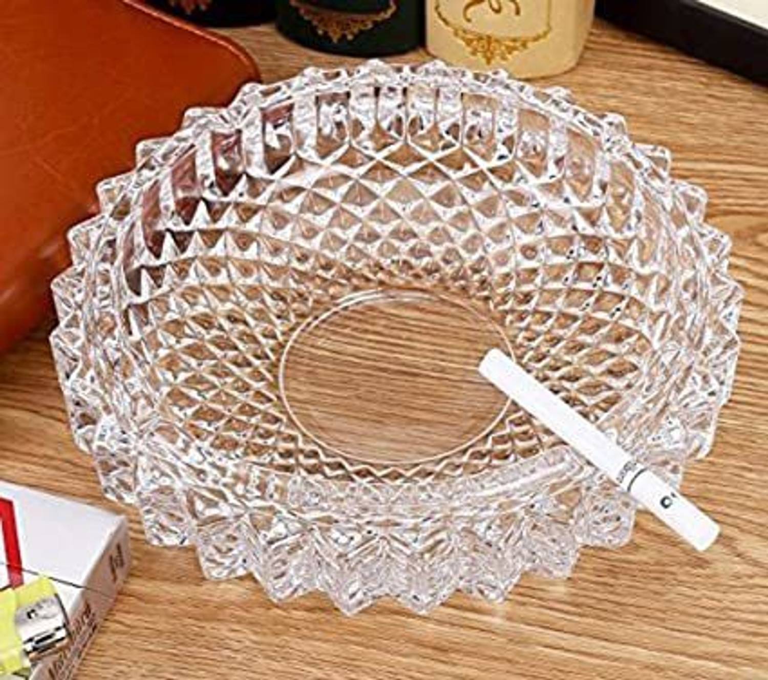 AJDK MART Crystal Glass Ash Tray Smoke Collectible Cigarette Ashtray for Home Office Hotel White Crystal Ashtray