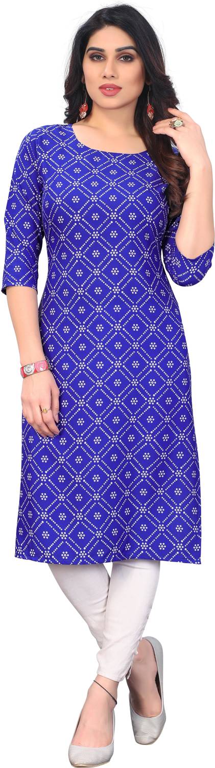 KILLARI Women Printed Crepe Straight Kurta (Blue)