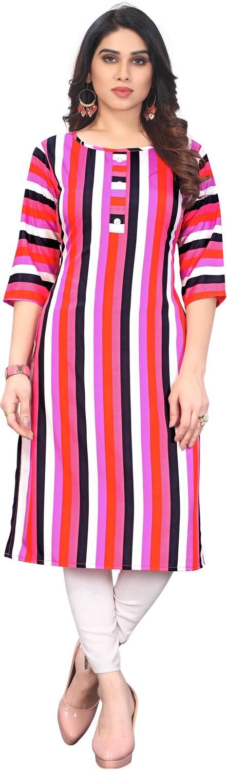 KILLARI Women Printed Crepe Straight Kurta (Purple, White)