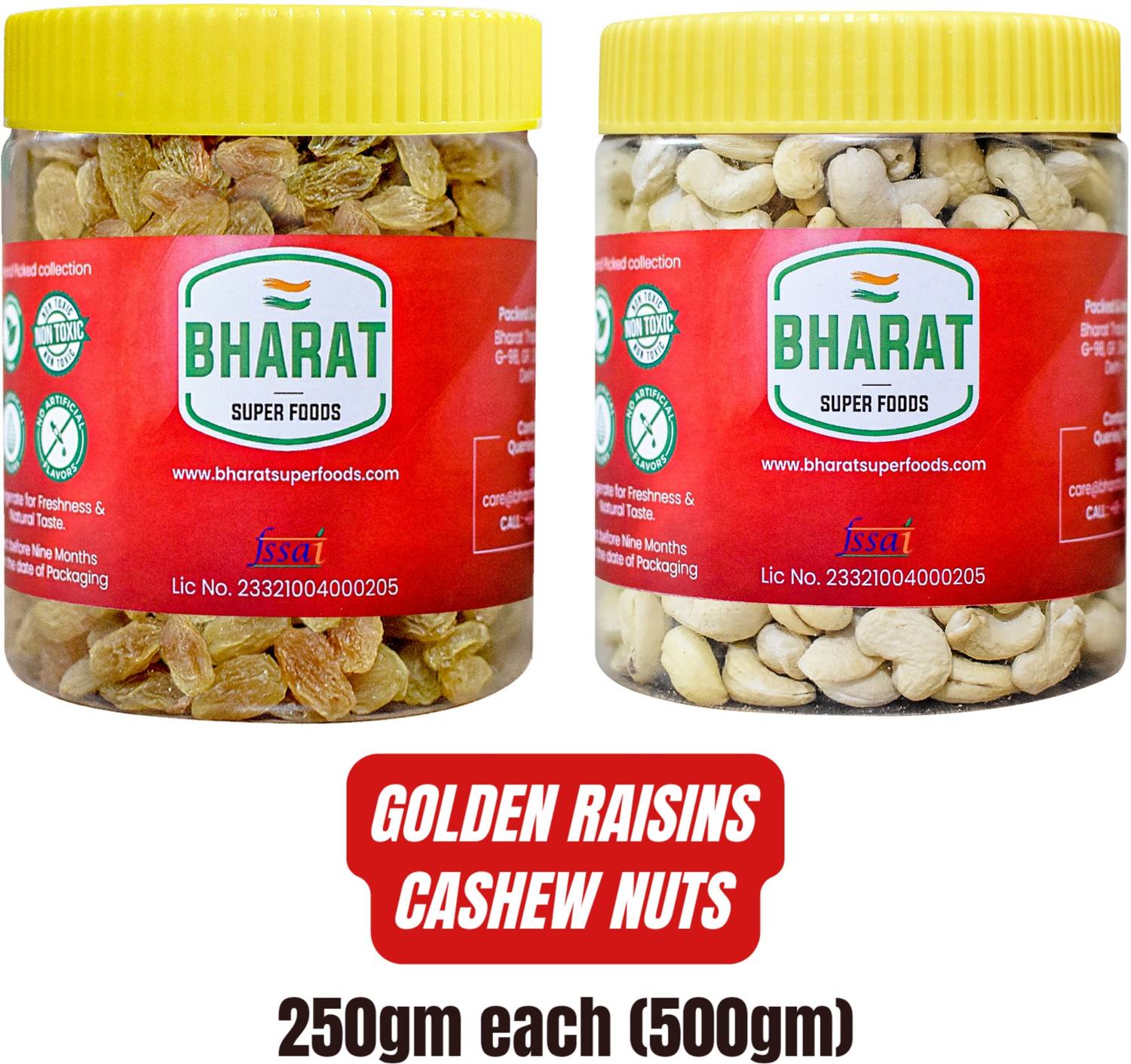 Bharat Super Foods Dry Fruits Combo Pack 500g – Cashew Nuts & Golden Raisins Combo 250gm each Cashews, Raisins