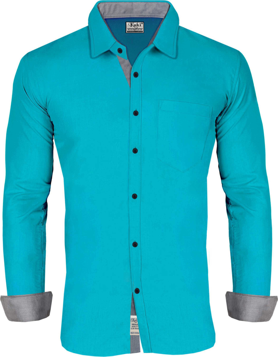 Image of Kuki Men Solid Formal Blue Shirt