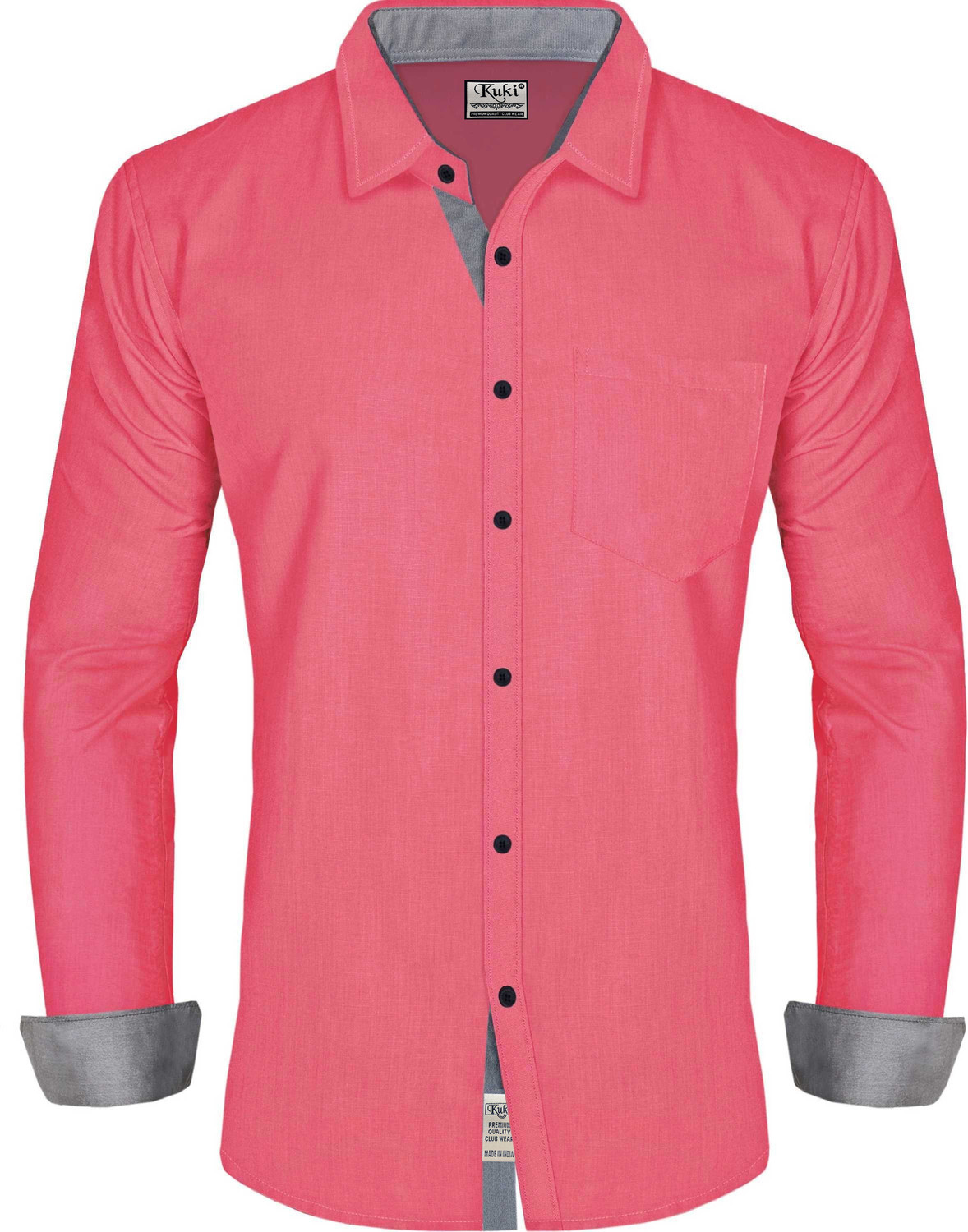 Image of Kuki Men Solid Formal Pink Shirt