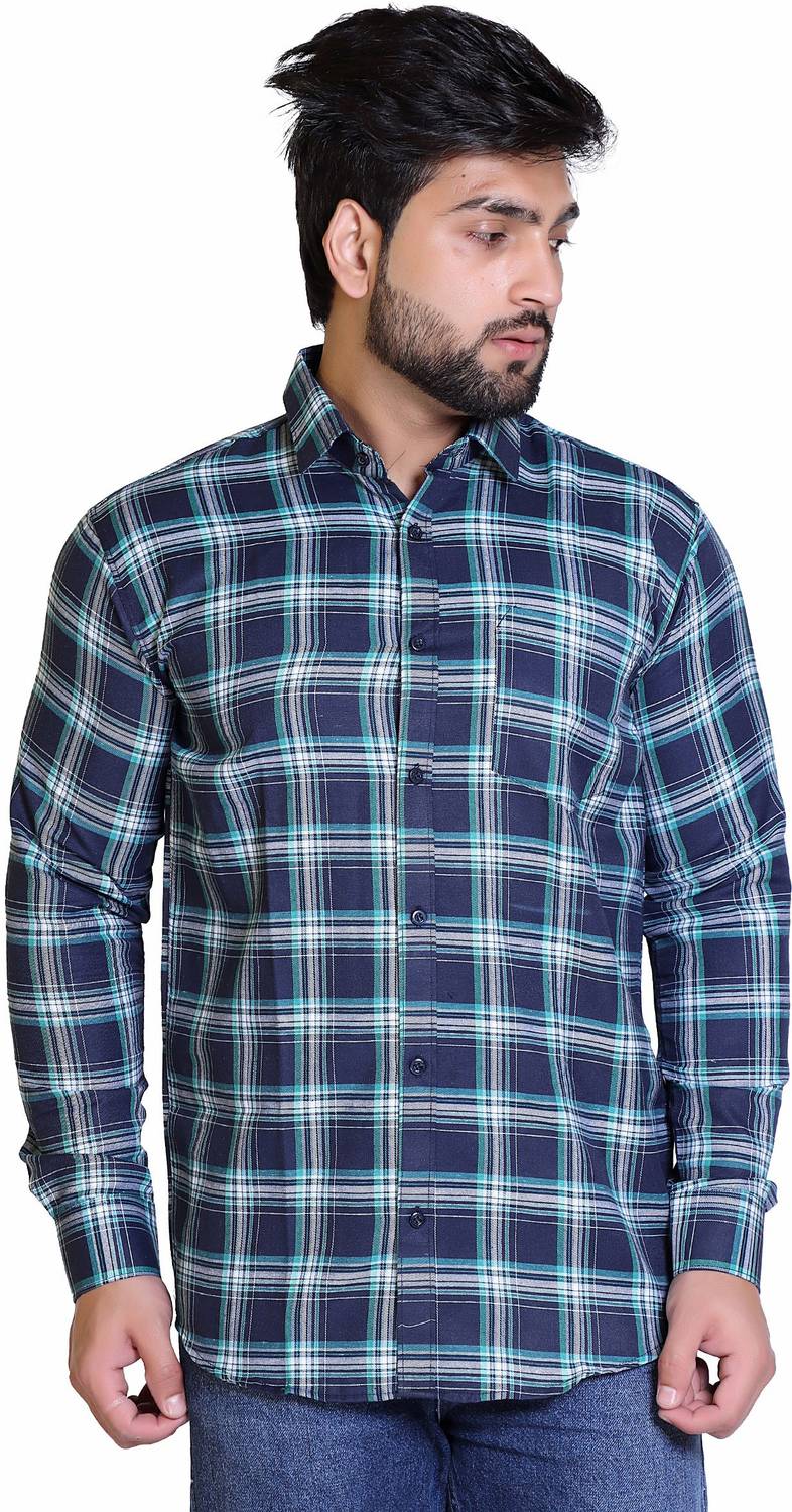 BRAZO Men Checkered Casual Blue Shirt