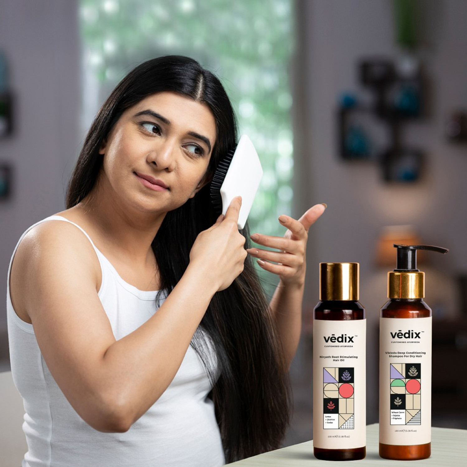 Image of Vedix Customised Hair Growth Combo|Hair Oil For Hair Fall|Anti Hair Fall Shampoo|Dry Hair|Dry Scalp|Straight Hair -200 ml
