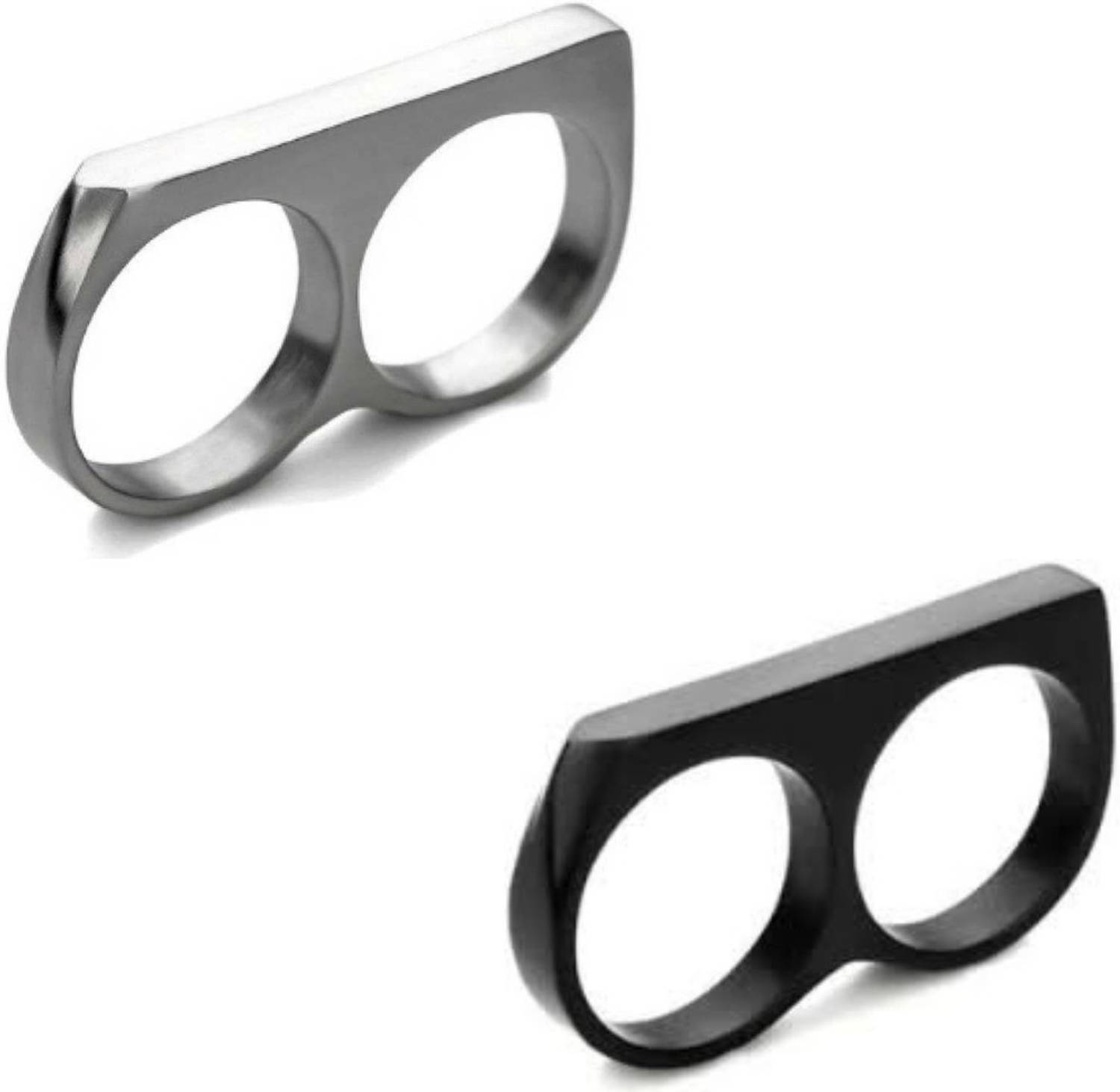 Bellina SILVER AND BLACK TONE DOUBLE FINGER RING FOR BOYS AND MEN (PACK OF 2) Alloy Ring Set