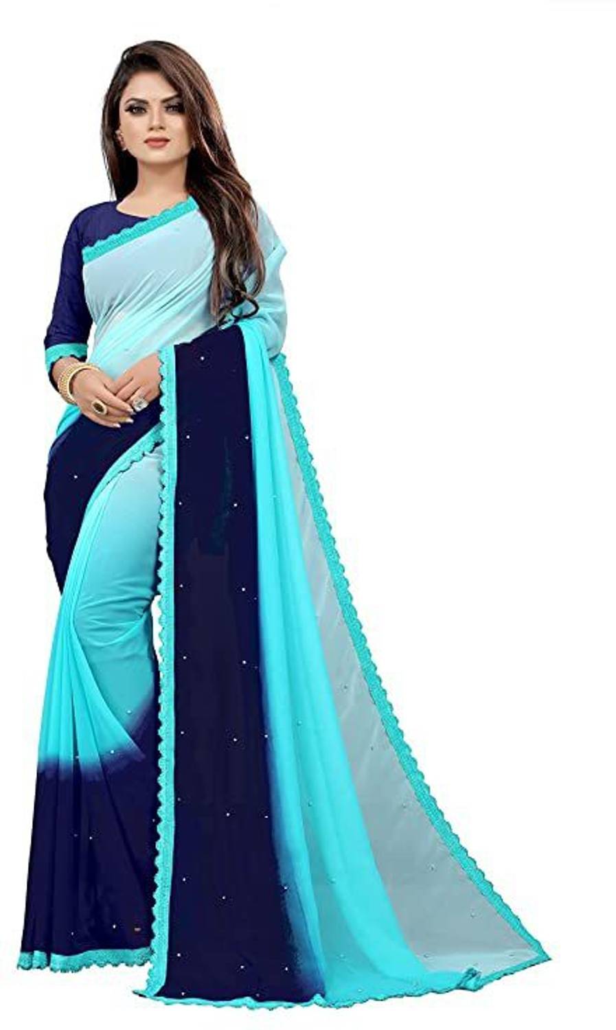 SILKZA Embellished Bollywood Georgette Saree (Light Blue)