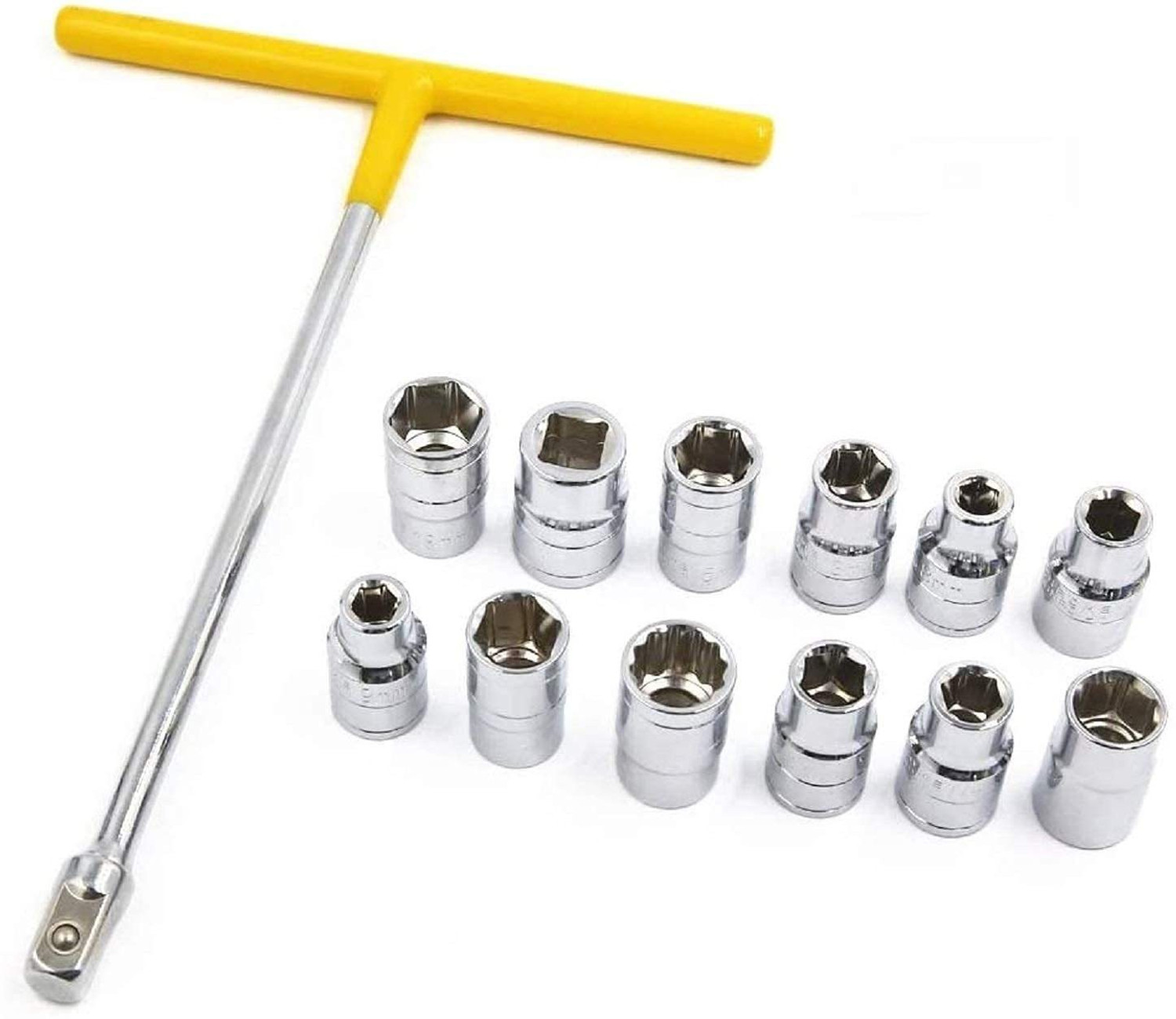 Image of Inditrust T Spanner Type Handle Wrench 12 Pcs 8mm - 19mm 1 /2 inch Socket Set