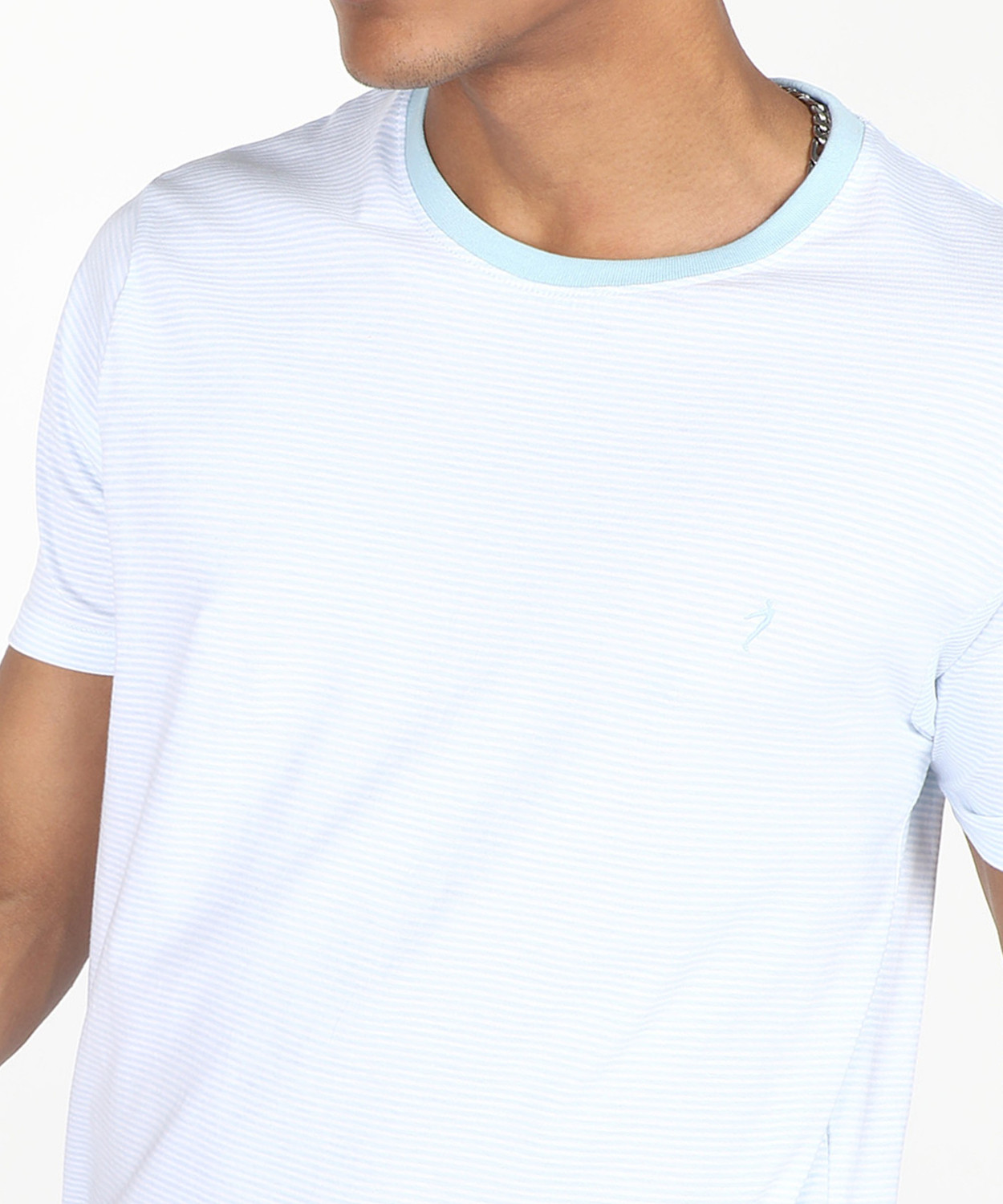 Image of INDIAN TERRAIN Striped Men Round Neck Blue T-Shirt